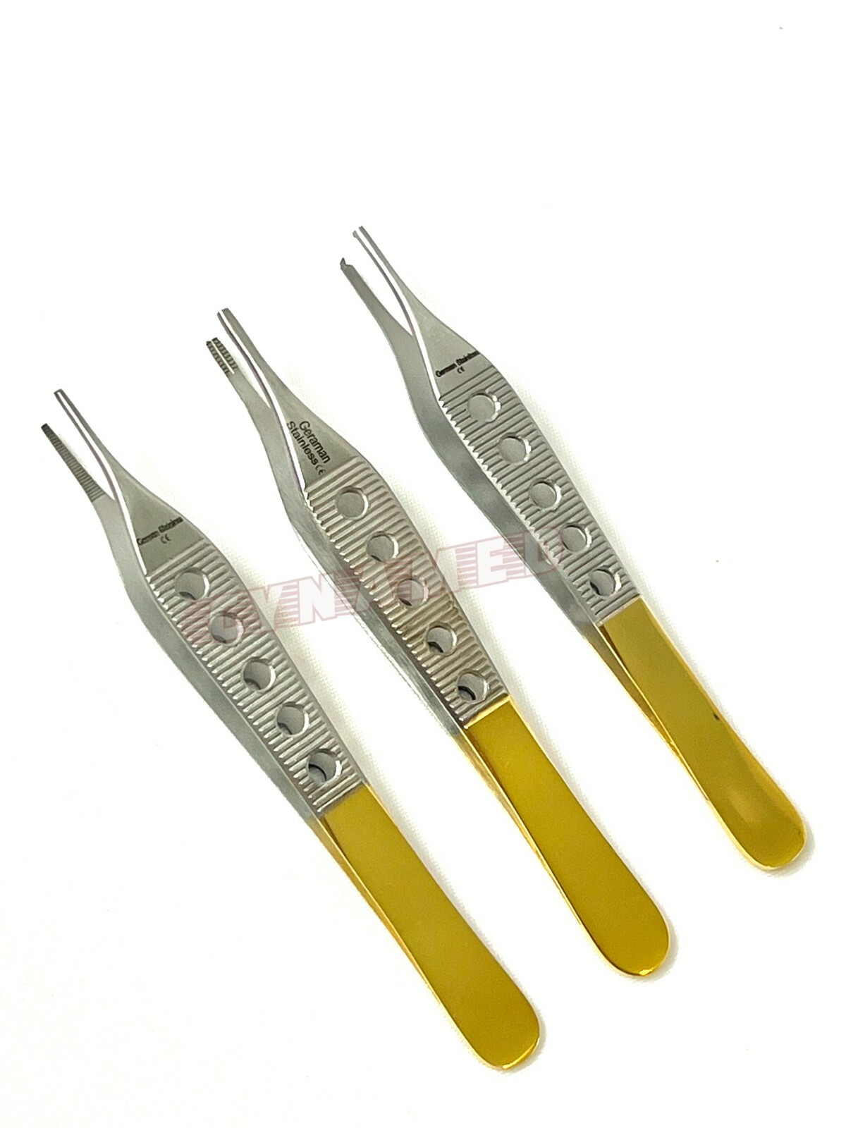 3 PCS GERMAN GOLD HANDLE ADSON TISSUE+BROWN+DRESSING FORCEPS 4.75″ FINESTRATED