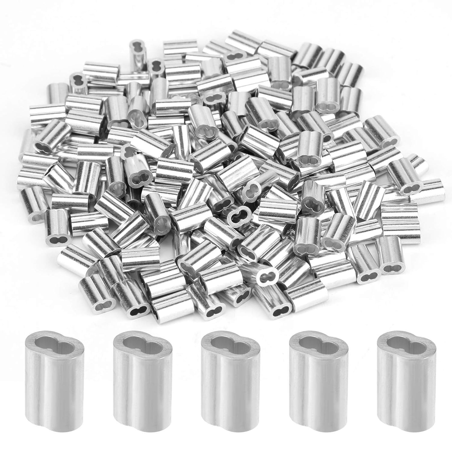 YAMASO 200pcs 1/16″ Aluminum Crimping Loop Sleeve, Cable Ferrule Wire Loop Sleev