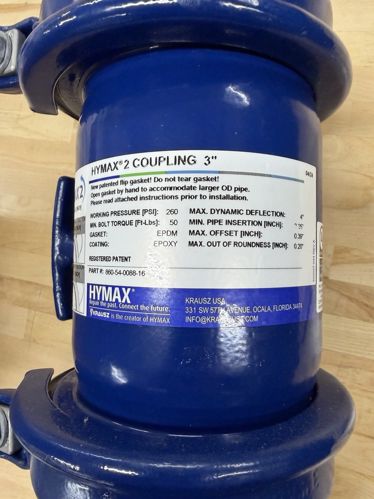 HYMAX 2 Coupling 860-54-0088-16 3″ Pipe Fitting 3.46-4.33 Inch Range