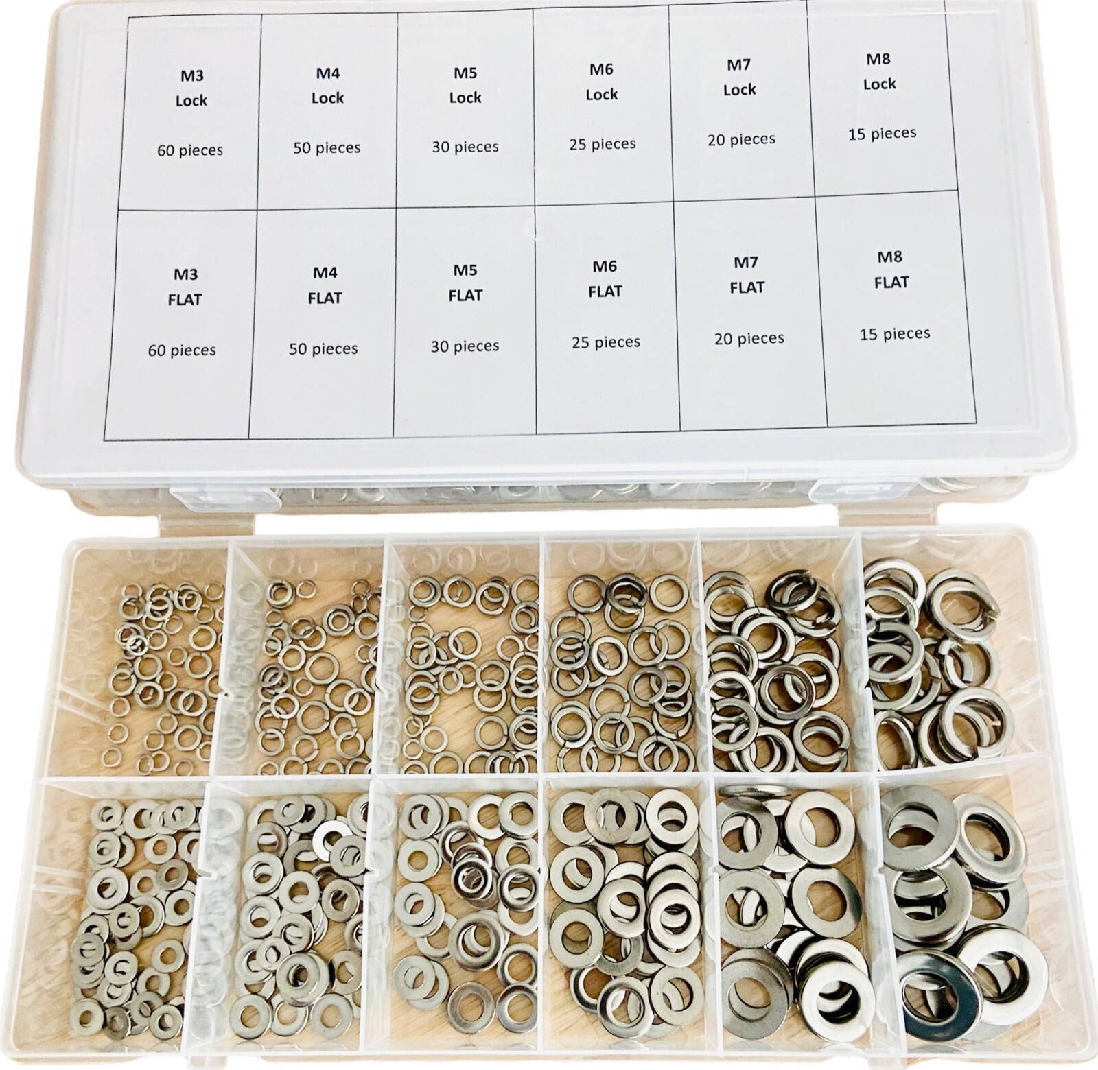 Split Lock and Flat Washer Assortment Set 304 Stainless Steel 400 Piece Silver