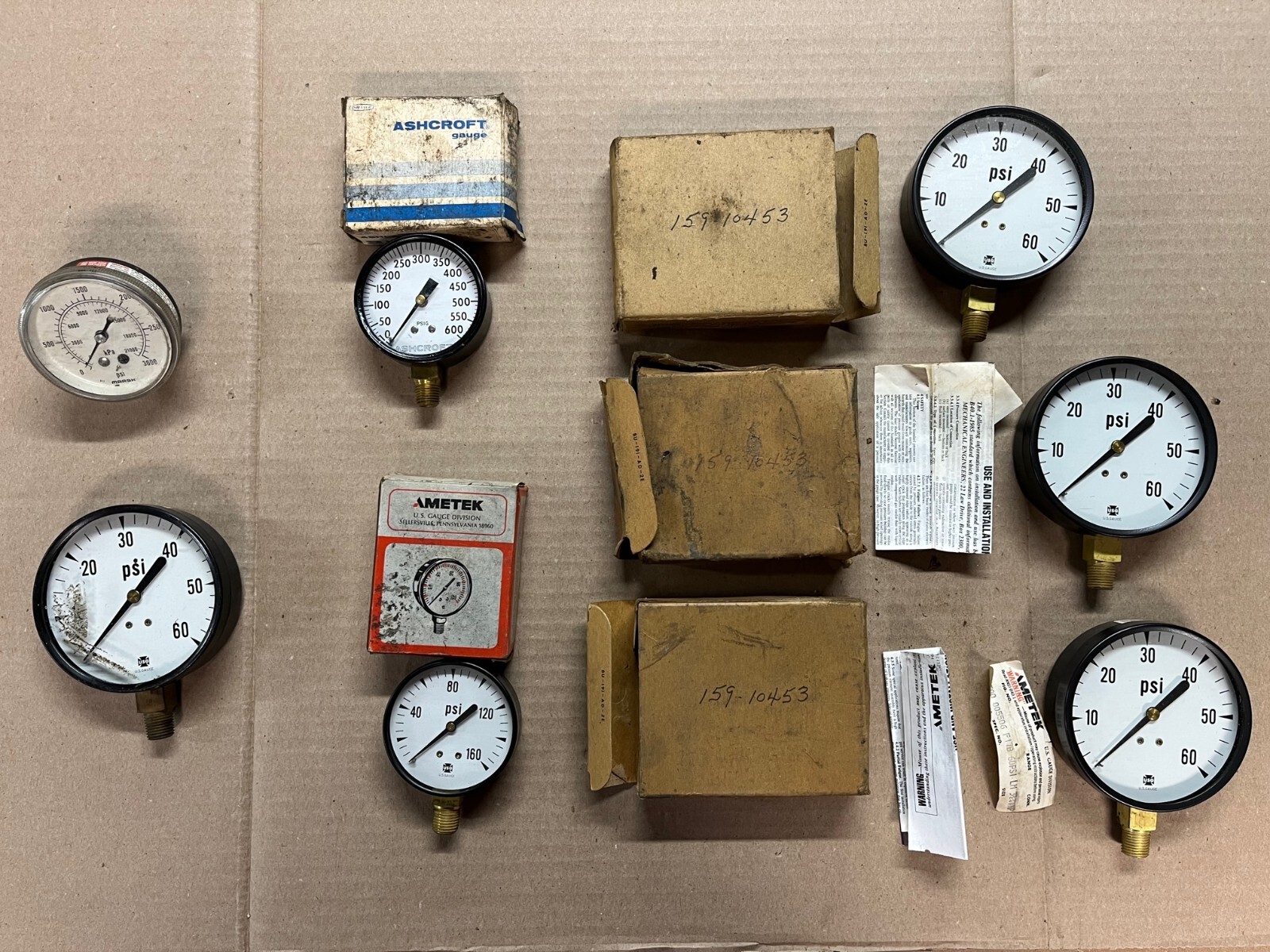 Lot of 7 NOS Pressure PSI Gauge Ametek, Ashcroft, Marsh Most New in Box