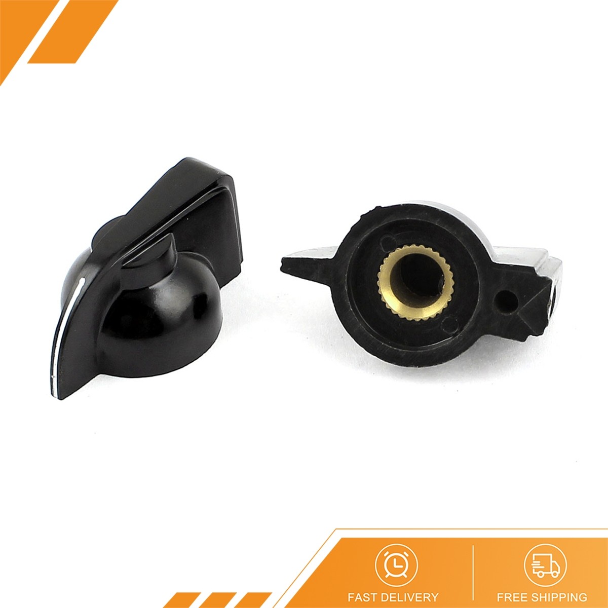 2 x Black Plastic Rotary Switch Knobs Caps 6mm Dia Shaft Hole V Shape Knob