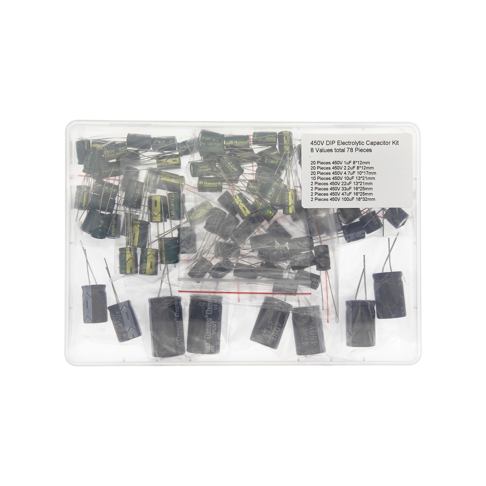 8 Values Total 78 Pieces 450V DIP Electrolytic Capacitor Kit 1uF 2.2uF 4.7uF …