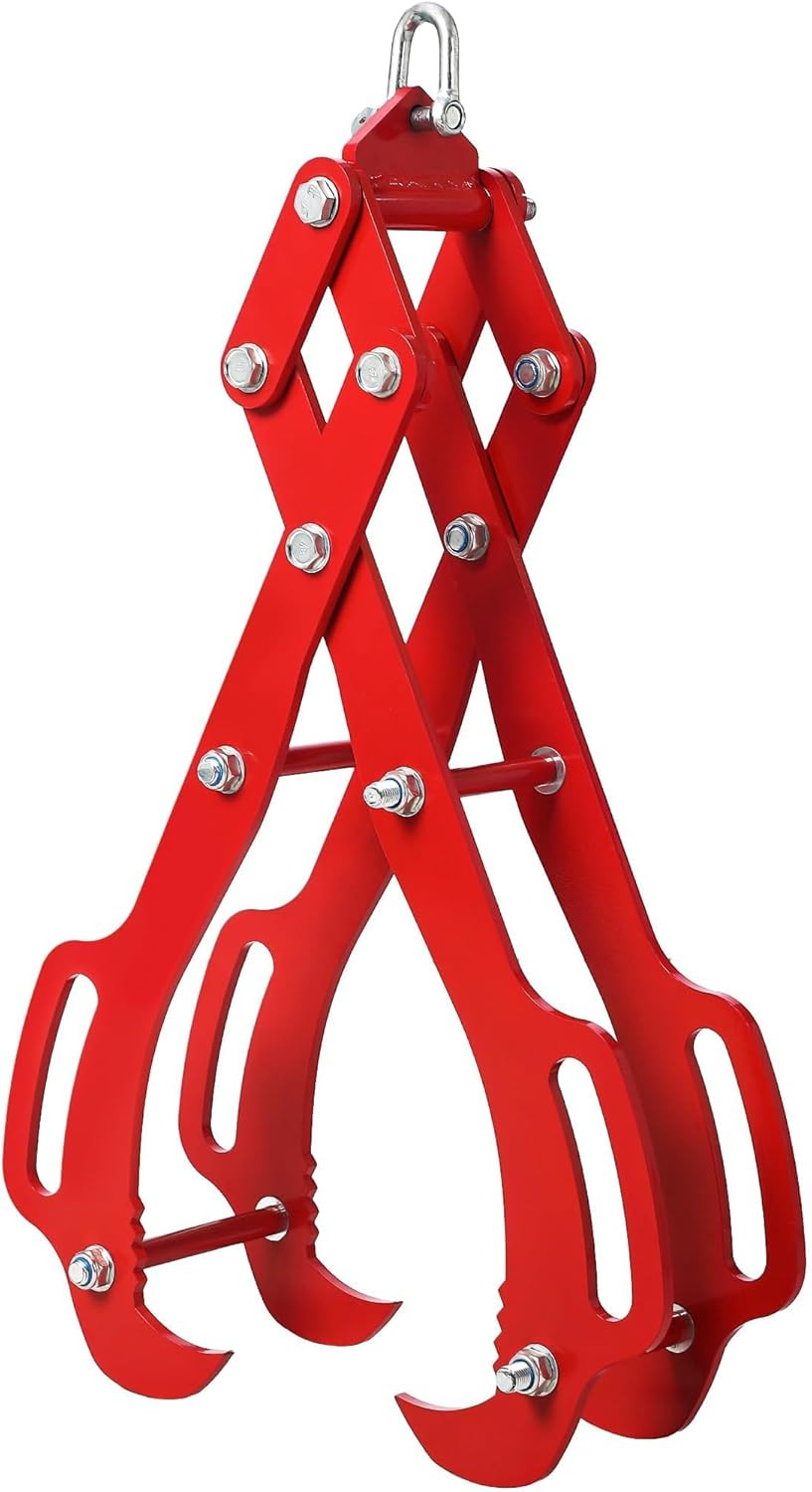 28 Inch Log Lifting Tongs, Heavy Duty Steel Log Grapple with 4 Claws, Swivel Tim