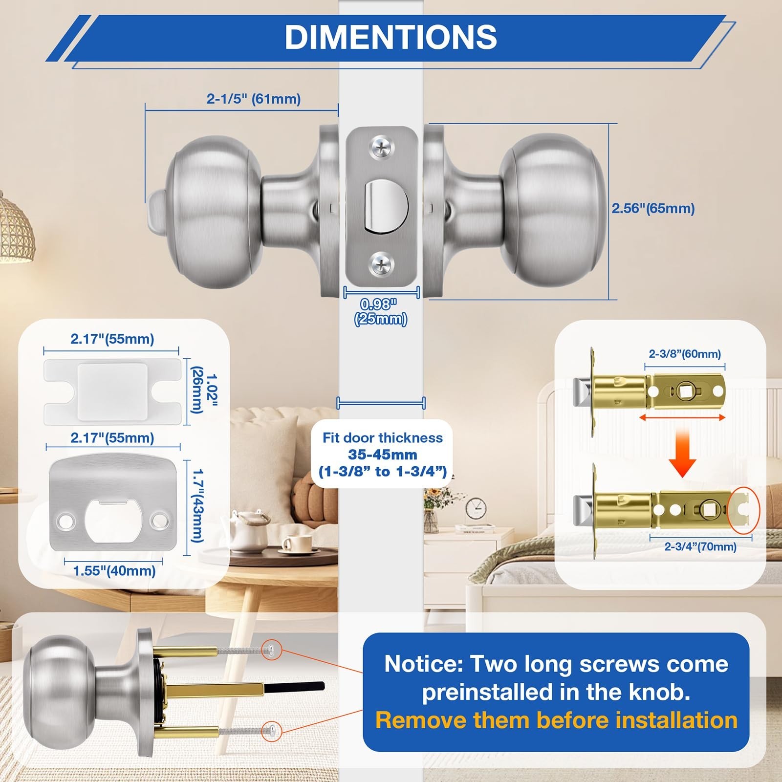 Plustool 5 Pack Brushed Nickel Door Knobs,Privacy Door Knob with Lock, Interi…