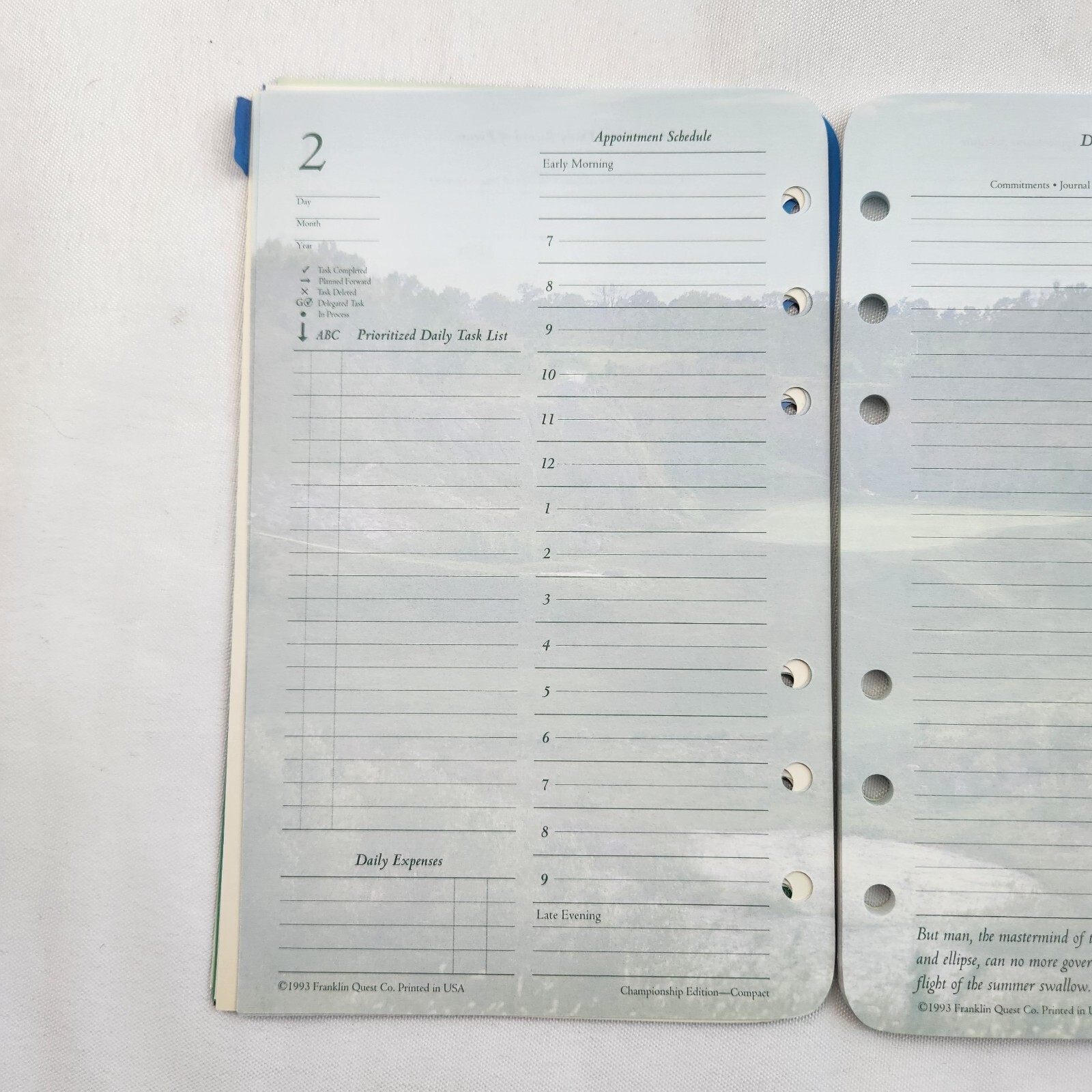 1 Undated Month Generic Calendar Franklin Covey Compact Size Pages Refill Paper