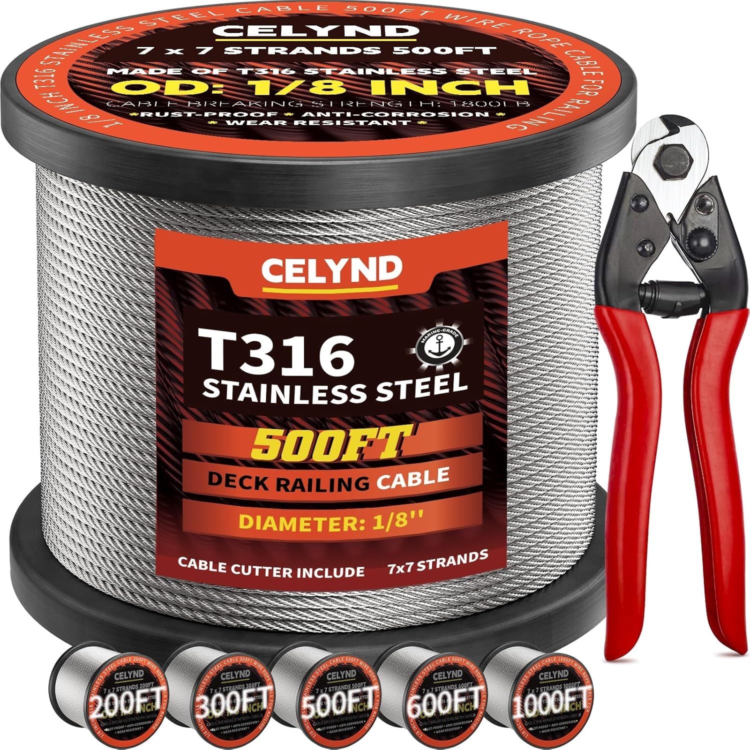 Stainless Steel Cable for Railing – 500FT 1/8″ T316 Wire Rope Cable for Deck …