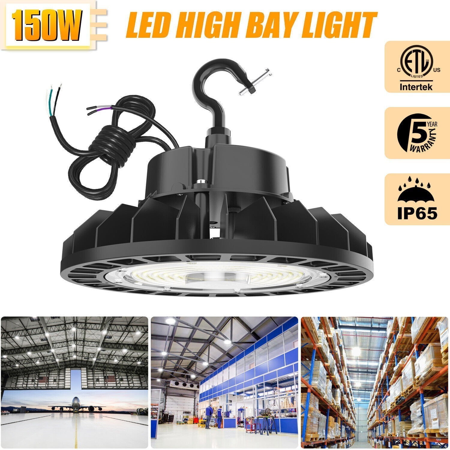 6 Pack 150W UFO Led High Bay Light Commercial Warehouse Garage Fixture 22,500lm