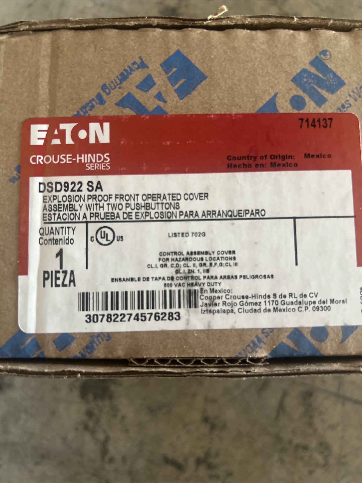 Eaton Crouse-Hinds DSD922-SA Expl. Proof Front Op. Cover with 2 Pushbuttons