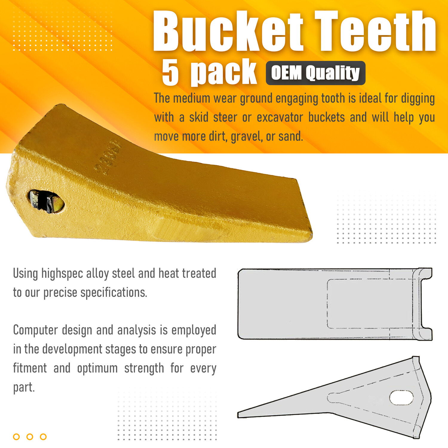 230SP Bucket Teeth (5 Pack) Cast or Forged + 23FP Pins 230CSP Fit Deere Case JCB