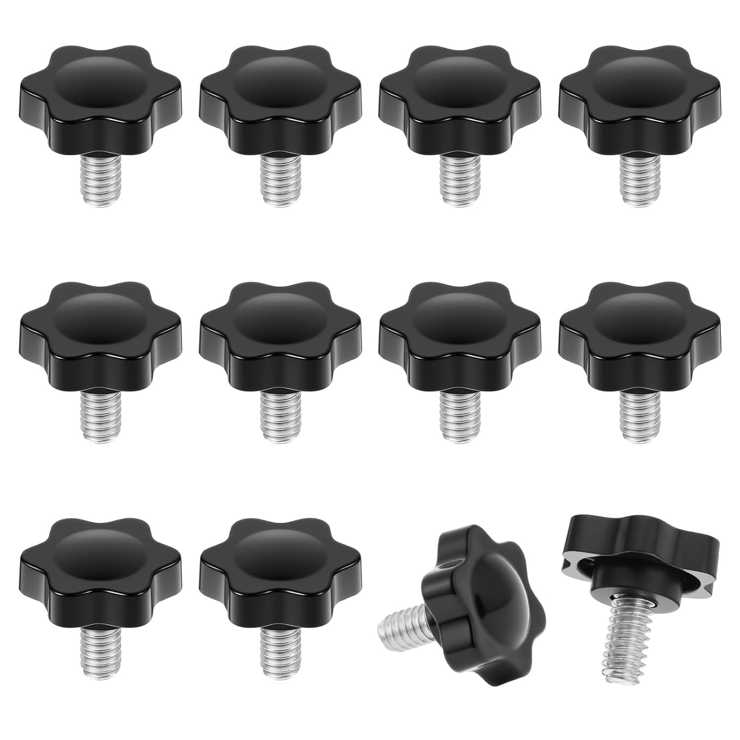 12pc 1/4″-20 Thumb Screws Knurled Knob Black Plastic Clamping Grip Replacement