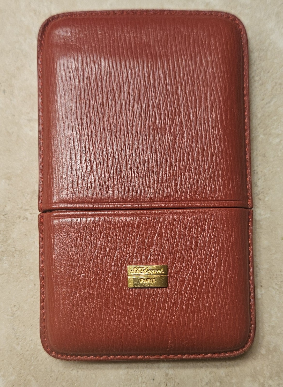 S.T. Dupont Paris Red Leather Card Case Holder 2-Piece Sleeve Gold Plaque