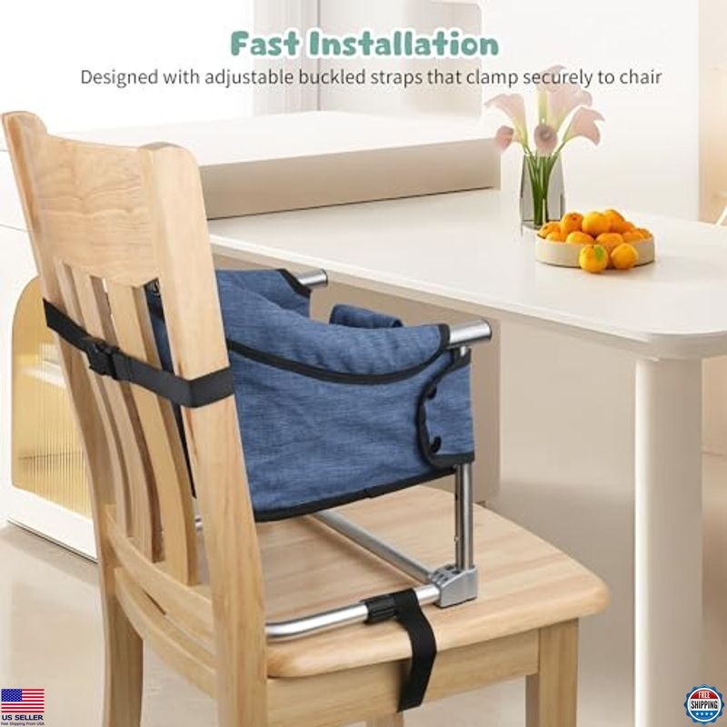 Navy Blue Portable Toddler Booster Seat – Adjustable Height, Safety Buckle,