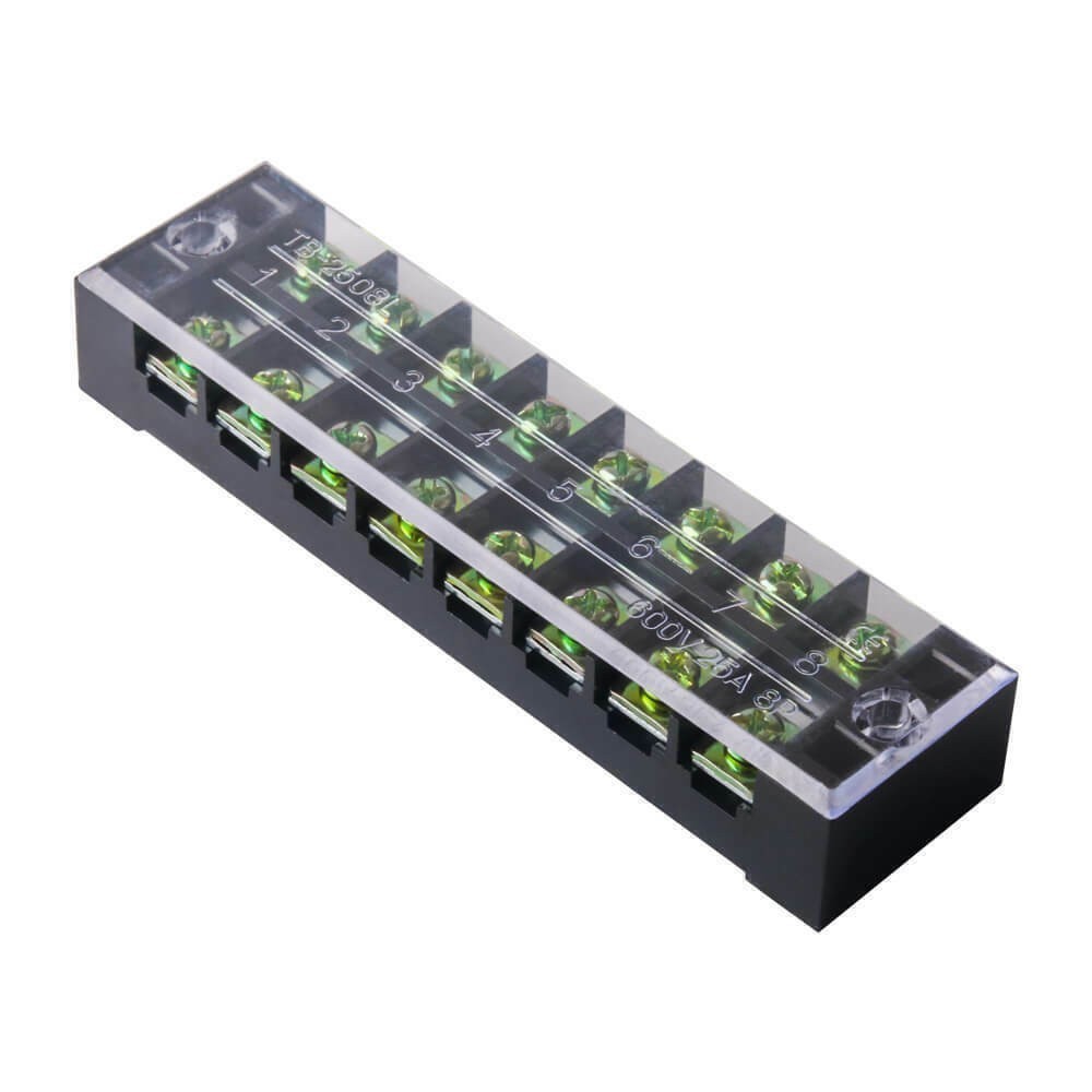 1 Set Dual Row 8-Position Screw Terminal Block Electrical Barrier Strip 600V 25A