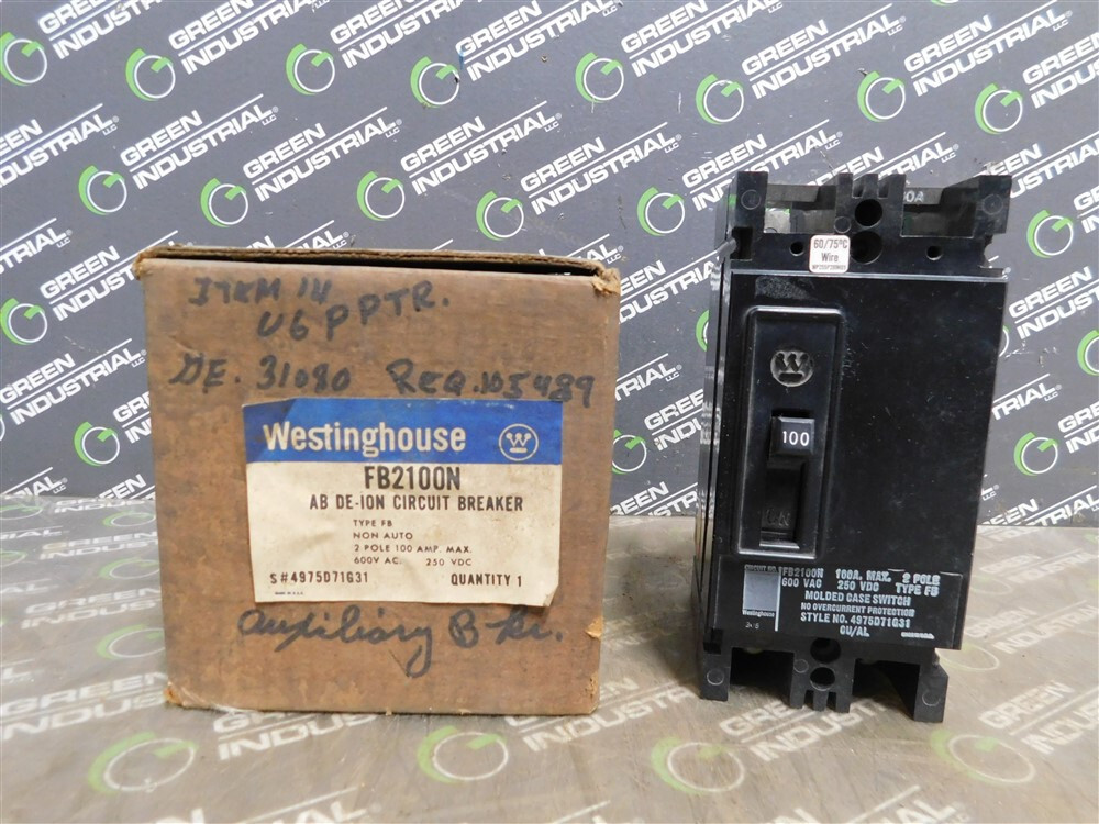 NEW Westinghouse FB2100N Circuit Breaker 2 Pole 100A 600VAC 250VDC Type FB