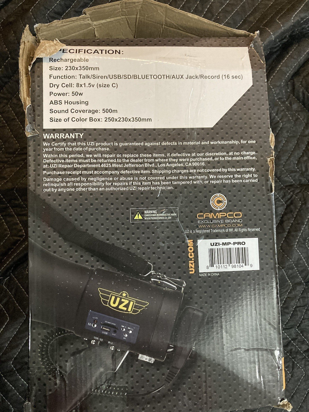 Uzi Pro Loud Big Bluetooth Megaphone 50W Professional Bullhorn