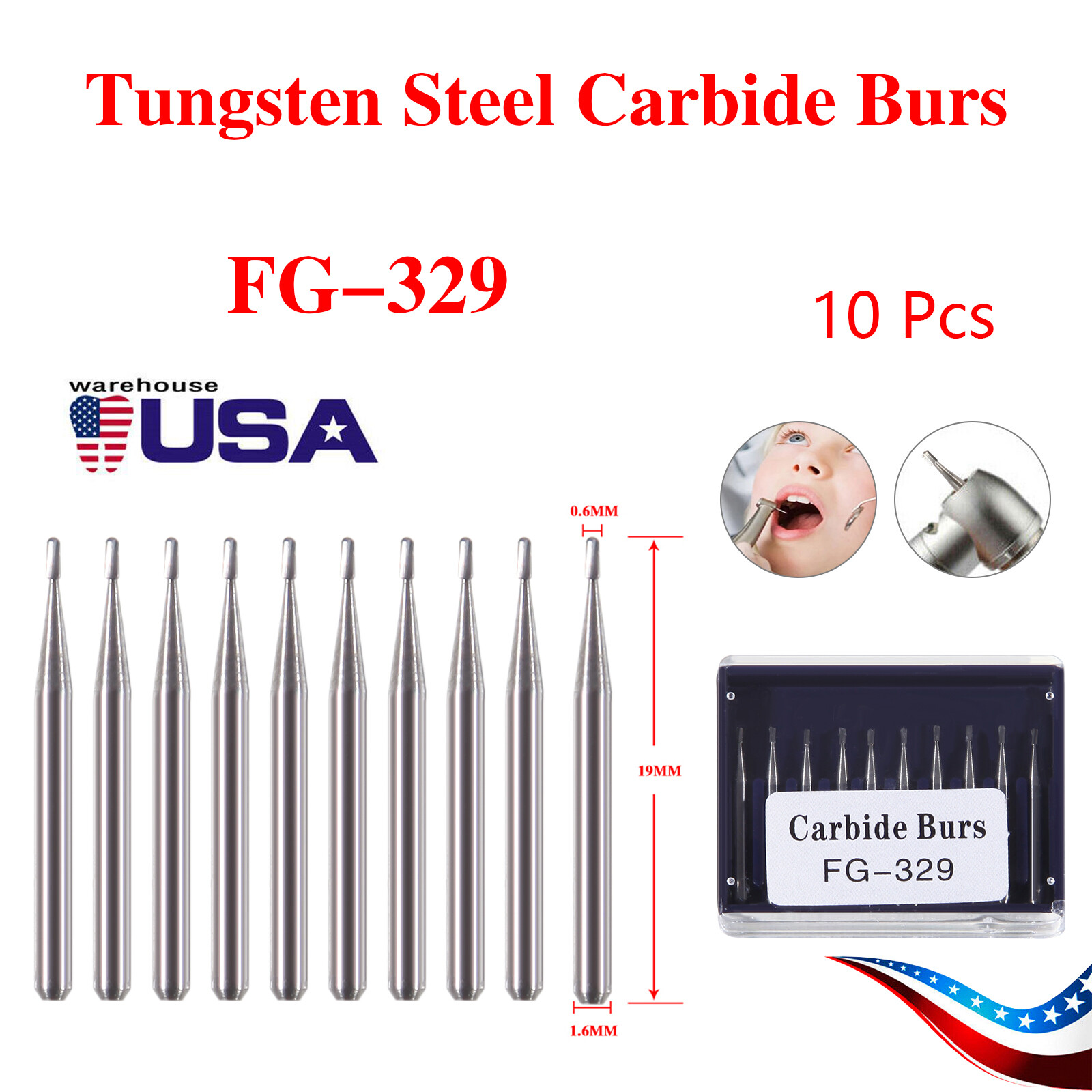 Dental Carbide Burs Tungsten Bur FG # 329 Pear Shape for High Speed Handpiece ty