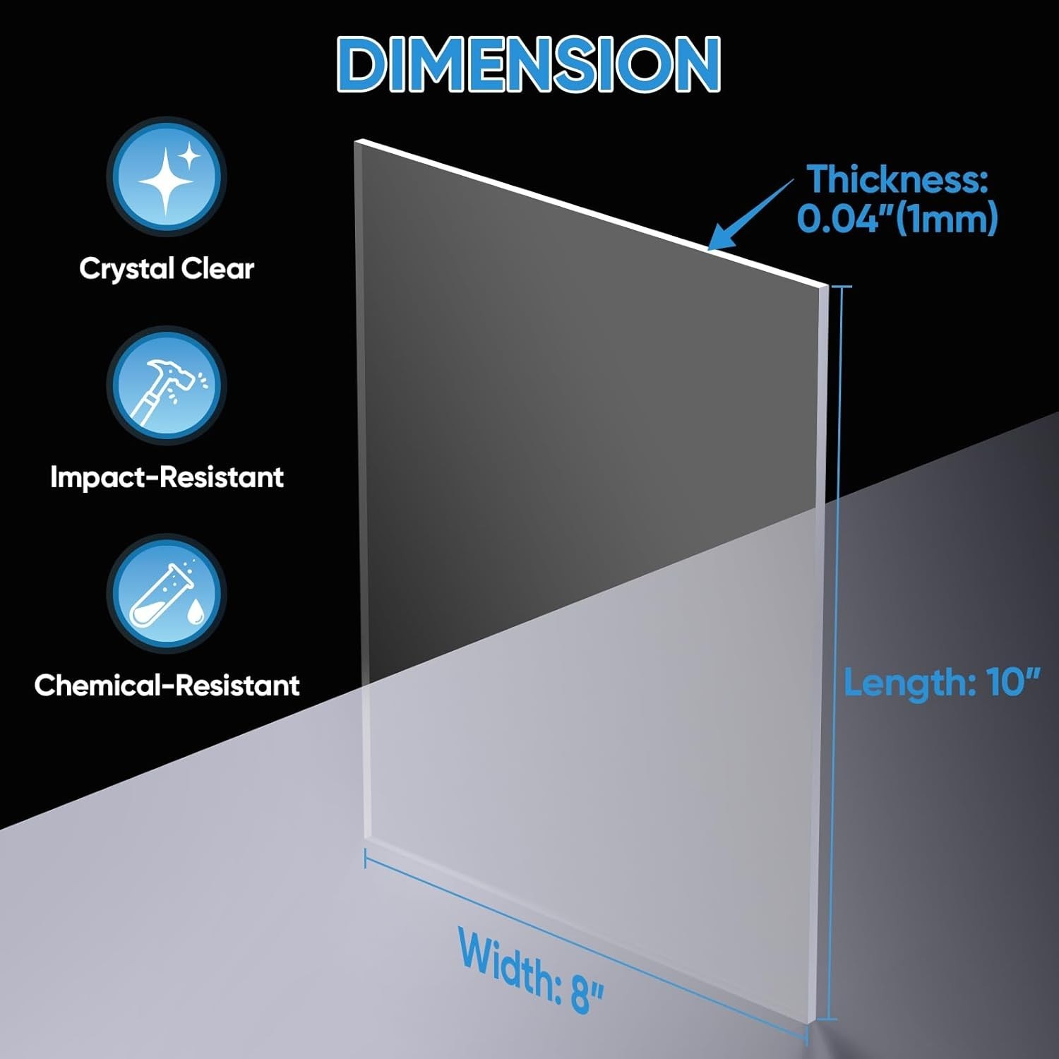 TICONN 6PK 8″ x 10″ PET Plexiglass Sheets, Clear Plastic Sheet, Easy to Cut Thin