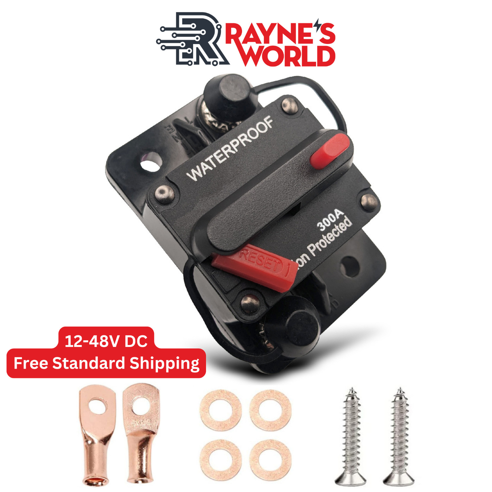 300 Amp 12-48V DC Waterproof Circuit Breaker Auto/Marine/Solar Manual Reset
