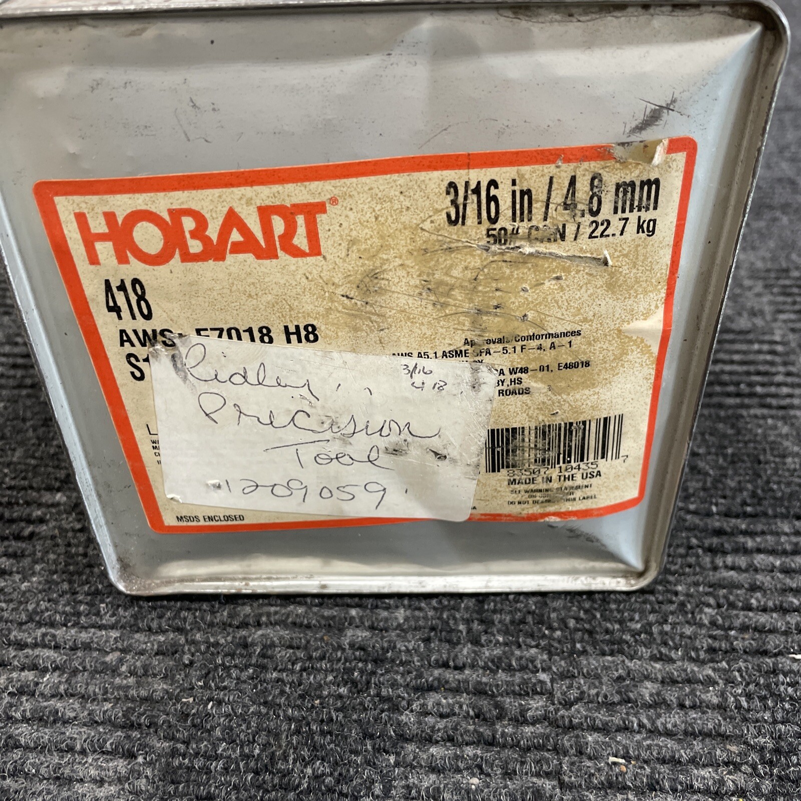 HOBART Stick Electrode: Carbon Steel, E7018 H8, 1/8 in x 14 in, 50 lbs