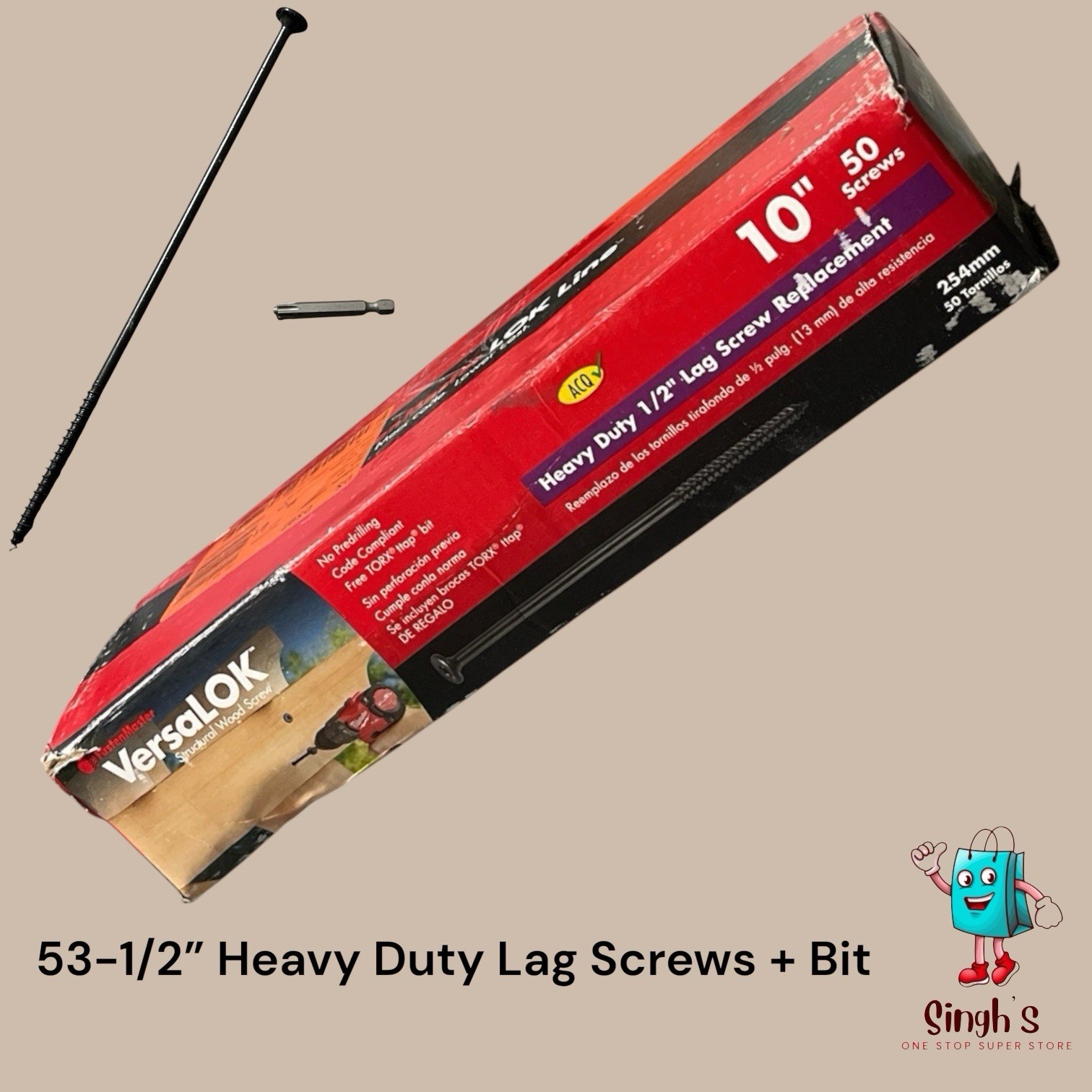 *53-PACK* FastenMaster VersaLOK 1/2″ x 10″ Structural Wood Lag Screws (S6)