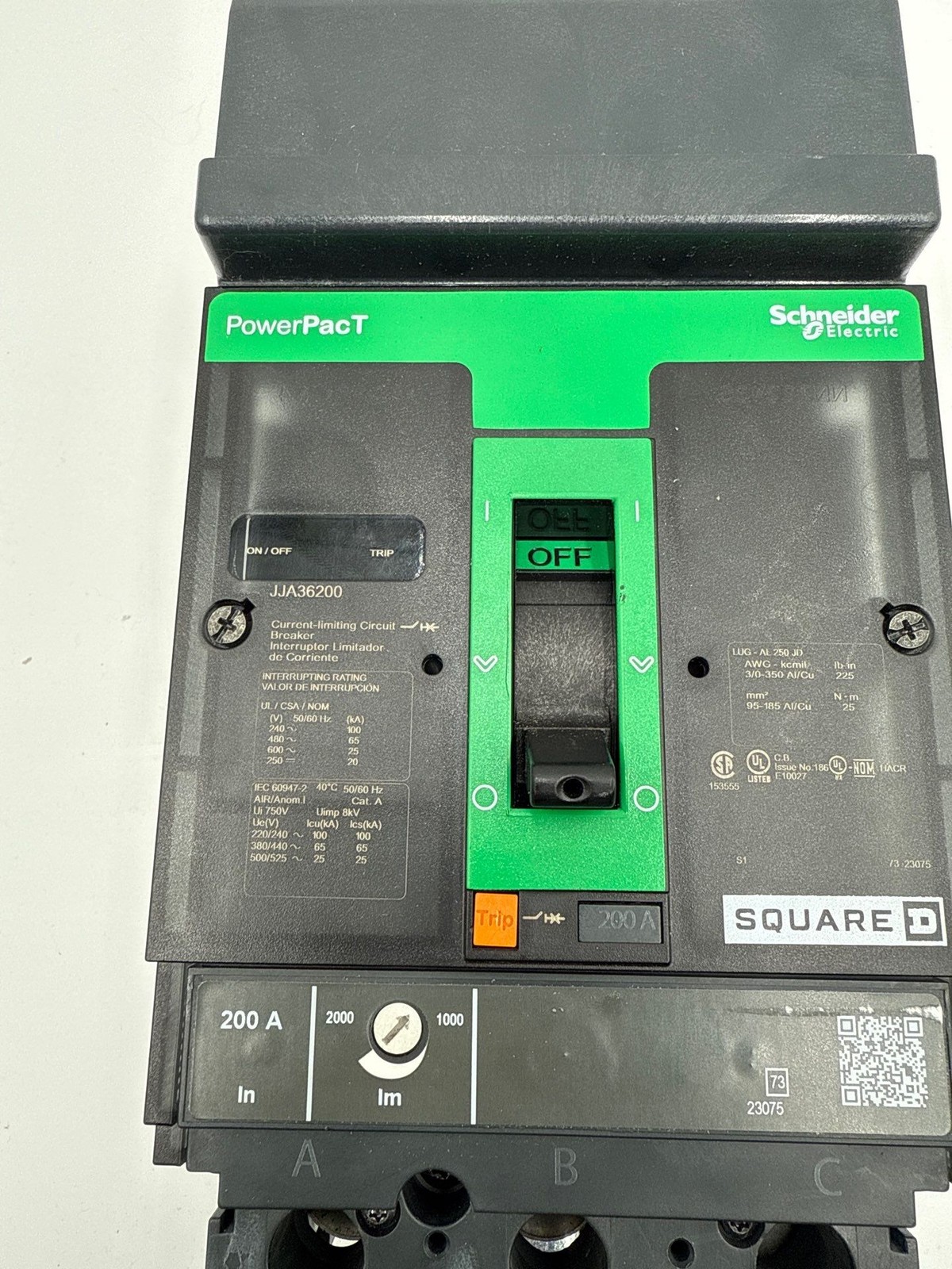 Square D JJA36200 I-Line Circuit Breaker 200A 3P 600V JJA 200 Amp 3 Pole