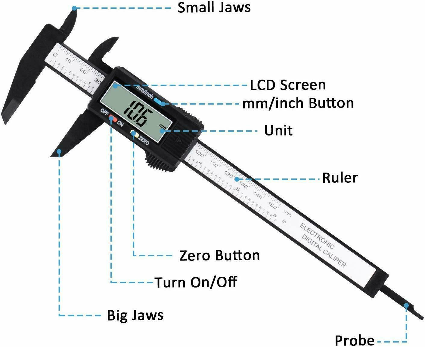 150mm Digital Caliper Micrometer LCD Gauge Vernier Electronic Measuring Ruler