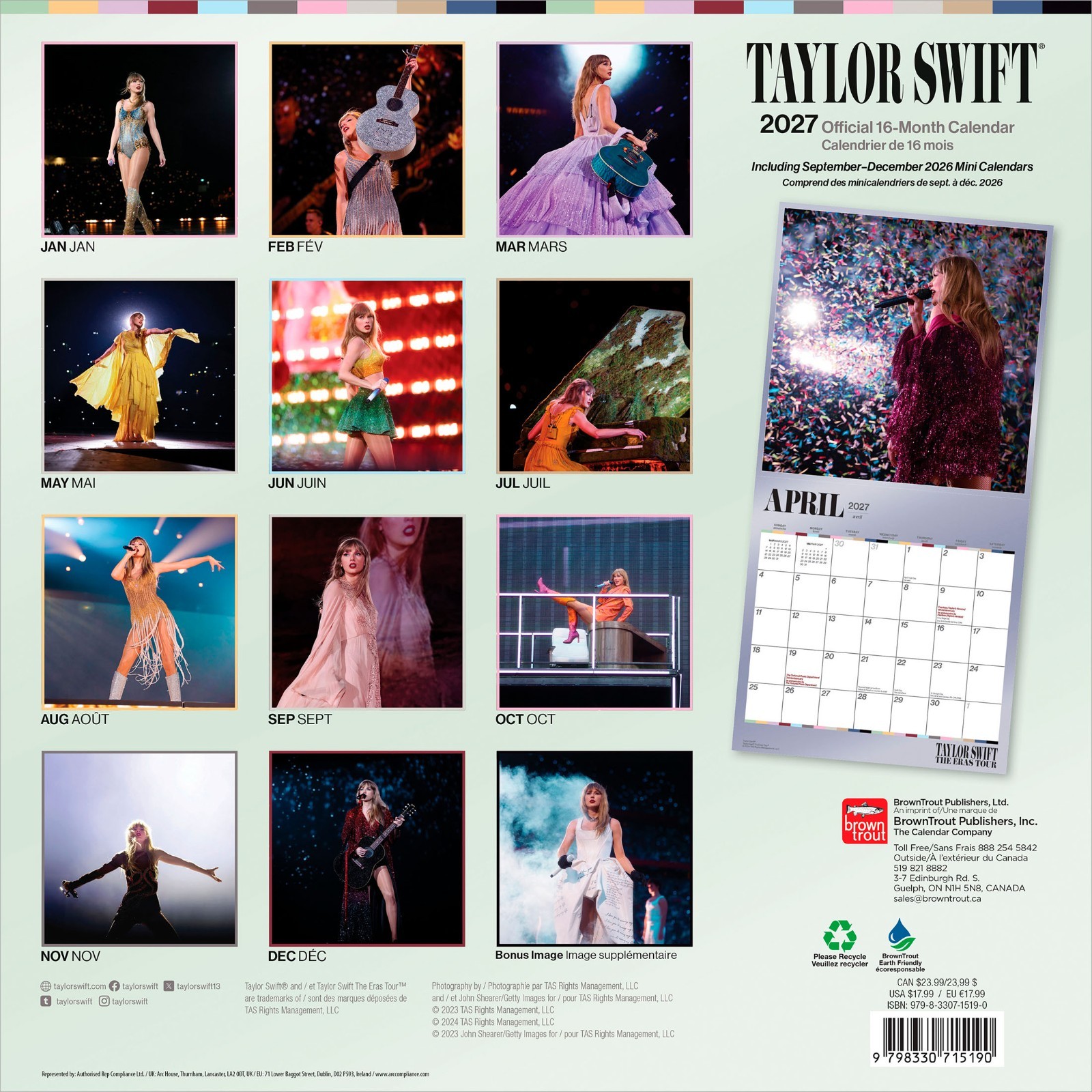 Taylor Swift OFFICIAL | 2027 12×24″ (Hanging) Monthly Square Wall Calendar