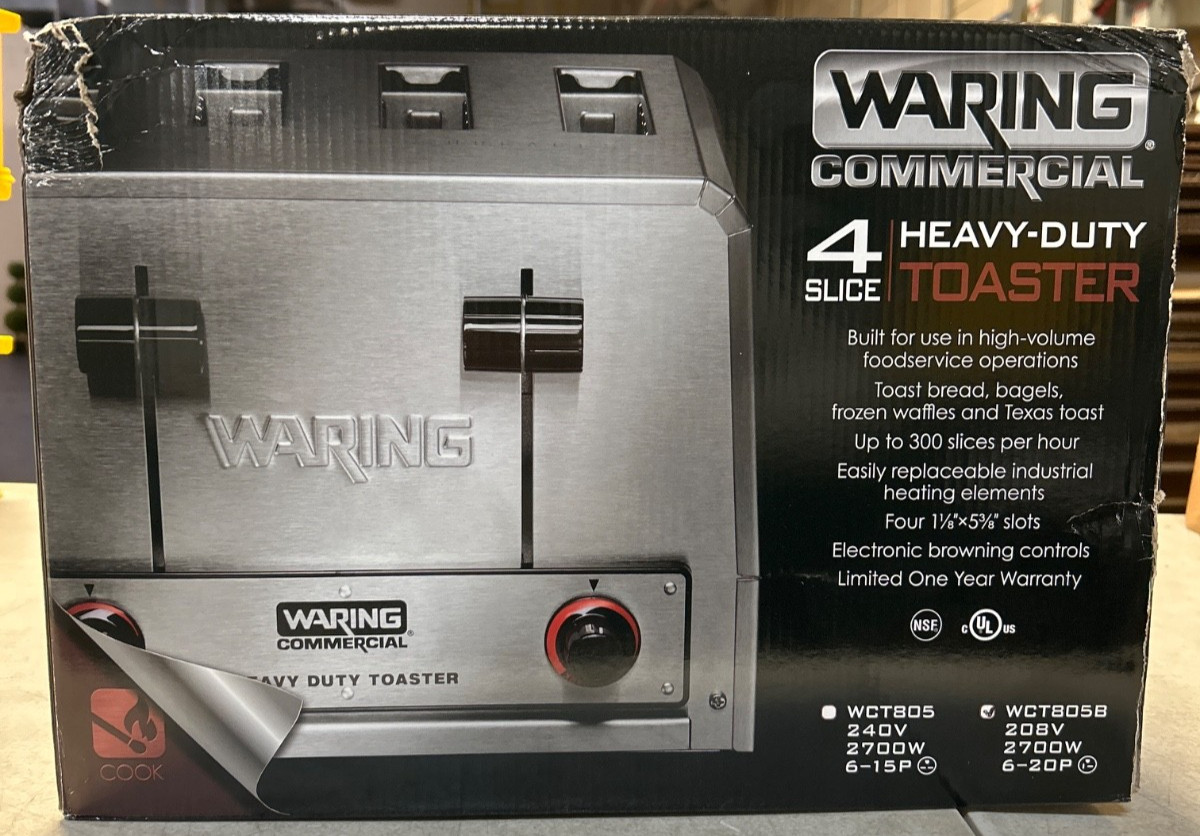 Waring Commercial Heavy-Duty 4-Slot Toaster, 208 Volt, WCT805B, New in Box