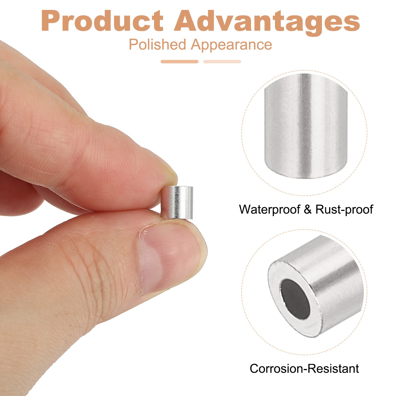 100Pcs 1/8″(3mm) Aluminum Crimping Loop Sleeve Round Wire Rope Stop Silver
