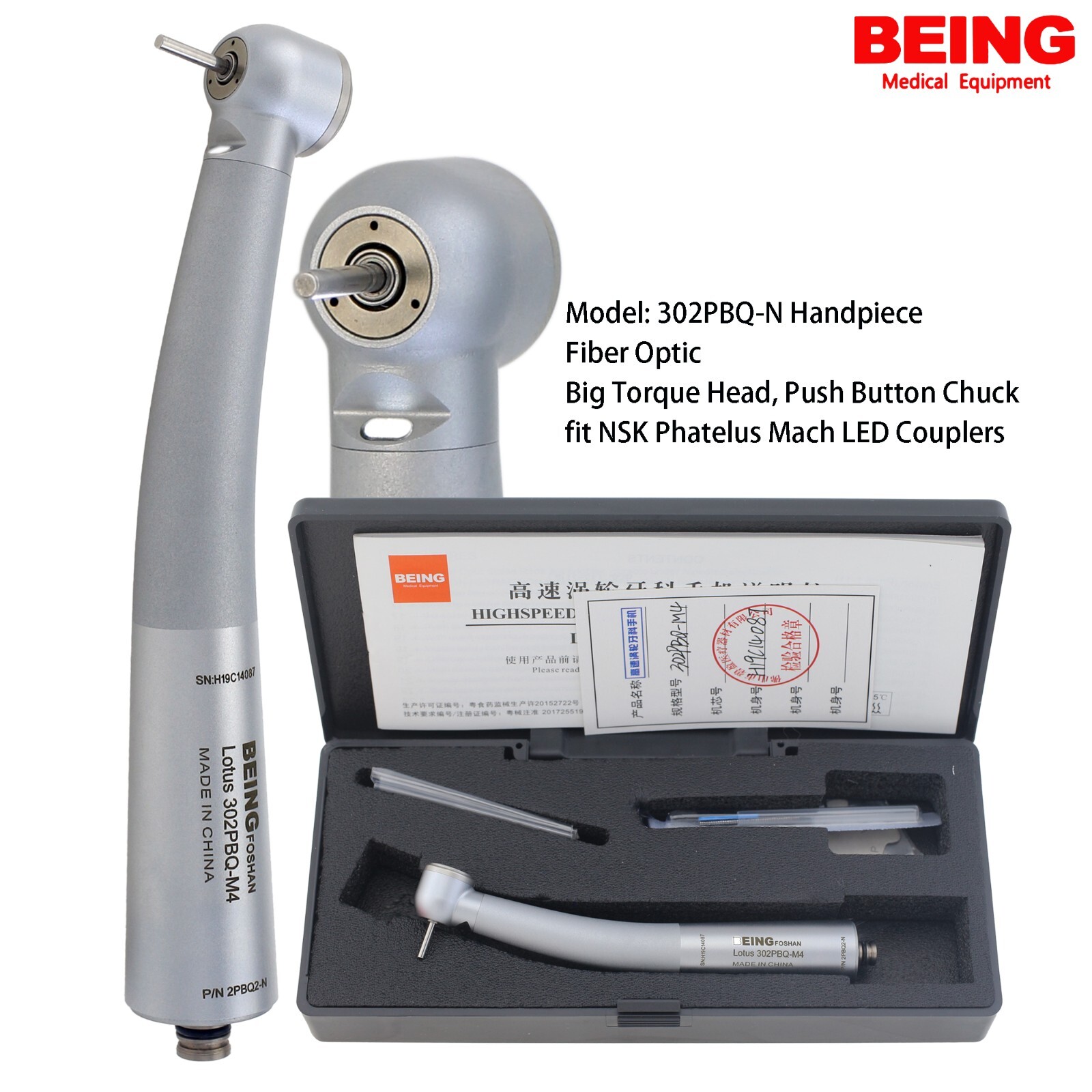BEING Dental Handpiece High Speed Turbine Fiber Optic LED NSK Phatelus Coupler