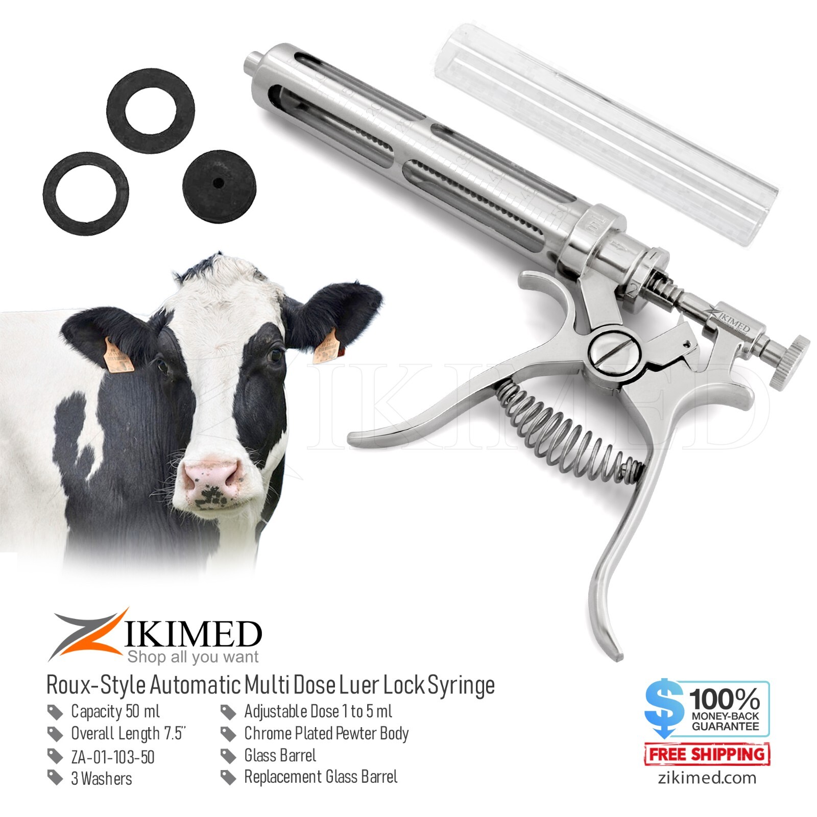 Revolver Automatic Injection Glass Barrel Luer-Lock 50 ML for All Livestock