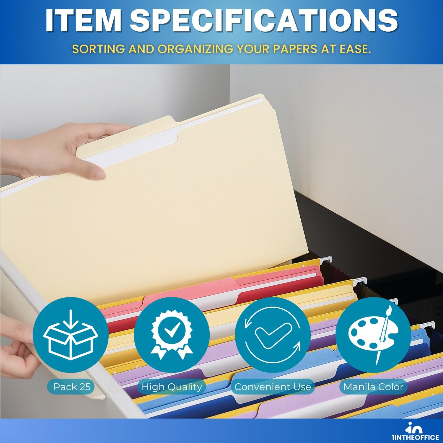 25 Pack Manila Legal File Folders Assorted 1/3 Cut Tab Organizer