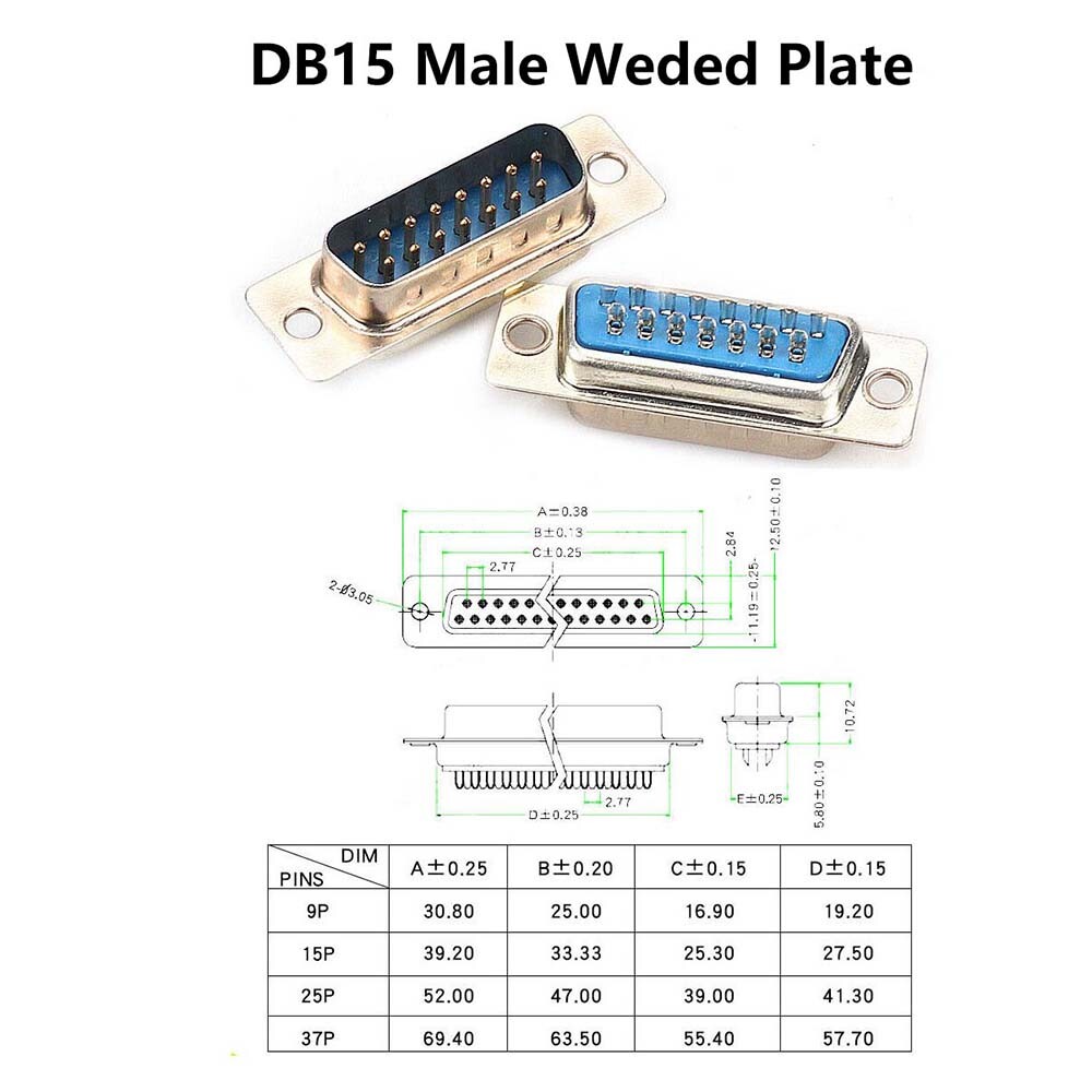 DB15/25/37 Pin D-Sub Female/Male Solder Type Connector + Metal/Plastic Shell