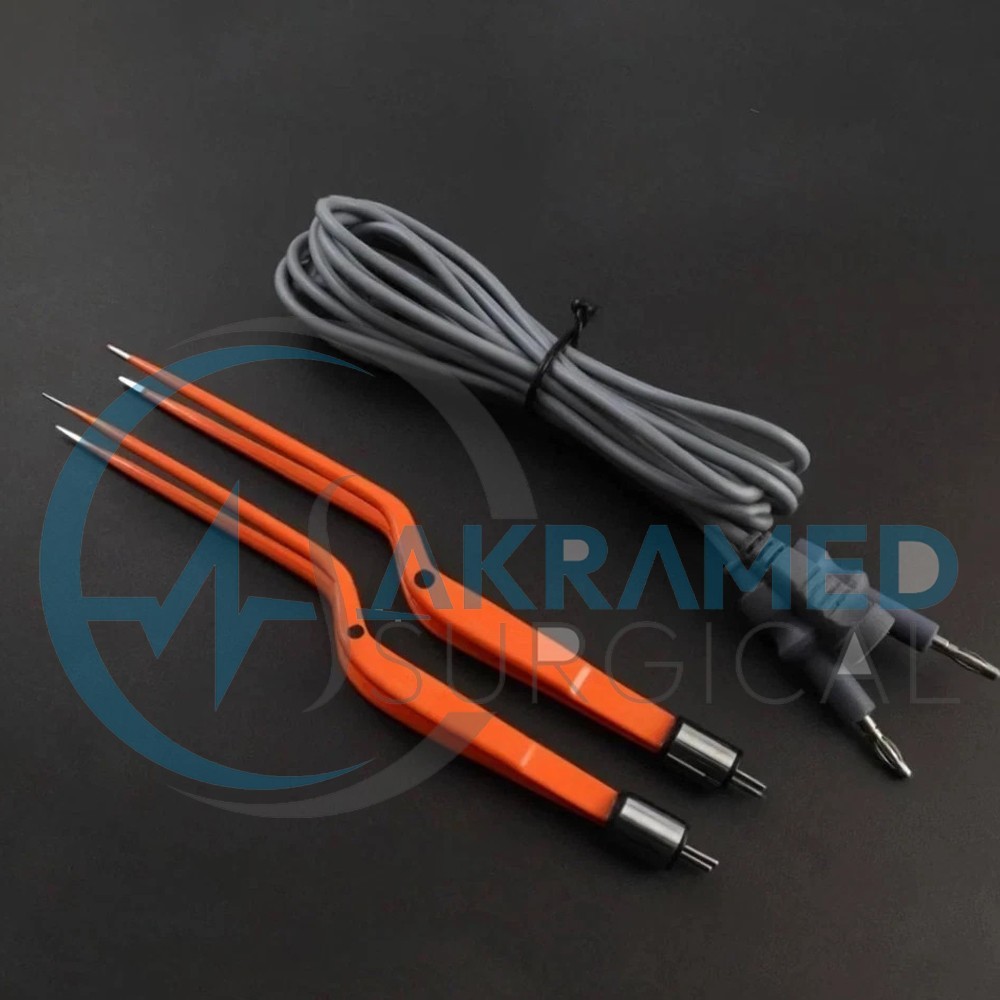 Bipolar Bayonet Forceps 0.5 & 1.5 mm, 20 cm Non Stick w/ Reusable Cable