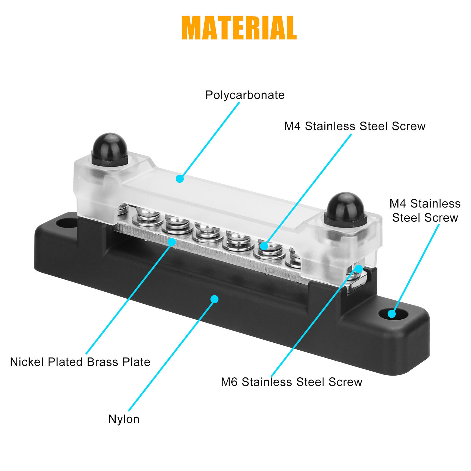 6 Way Power Distribution Bus Bar Terminal 150A Screws Battery Block for Car Boat