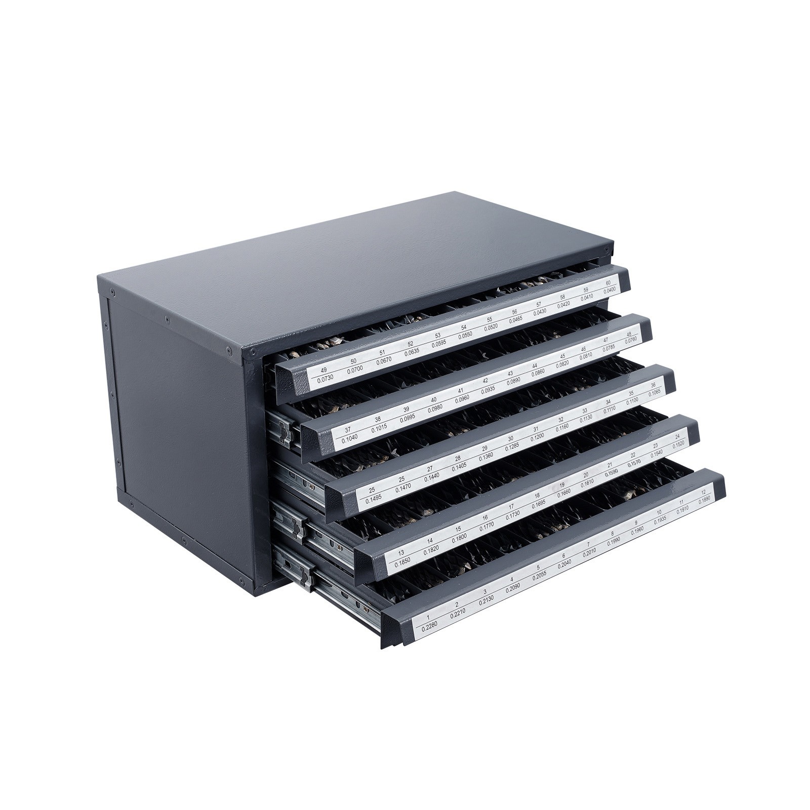 VEVOR Drill Bit Dispenser Organizer Cabinet Five-Drawer for #1 to #60 Stackable