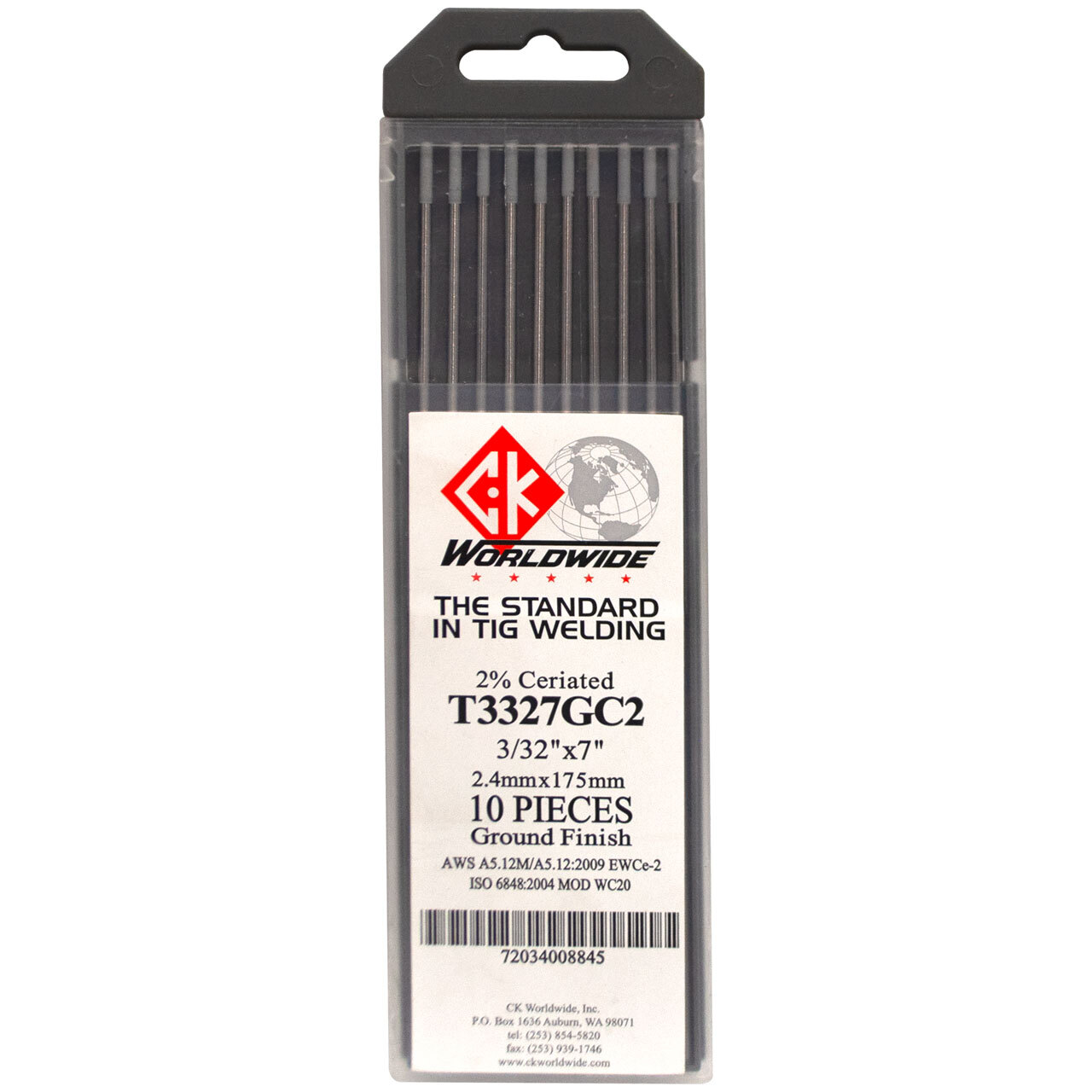 Weldtec TEC1167 Ceriated, 2% EWCe-2 Electrode, 1/16″ x 7″, 10 pack