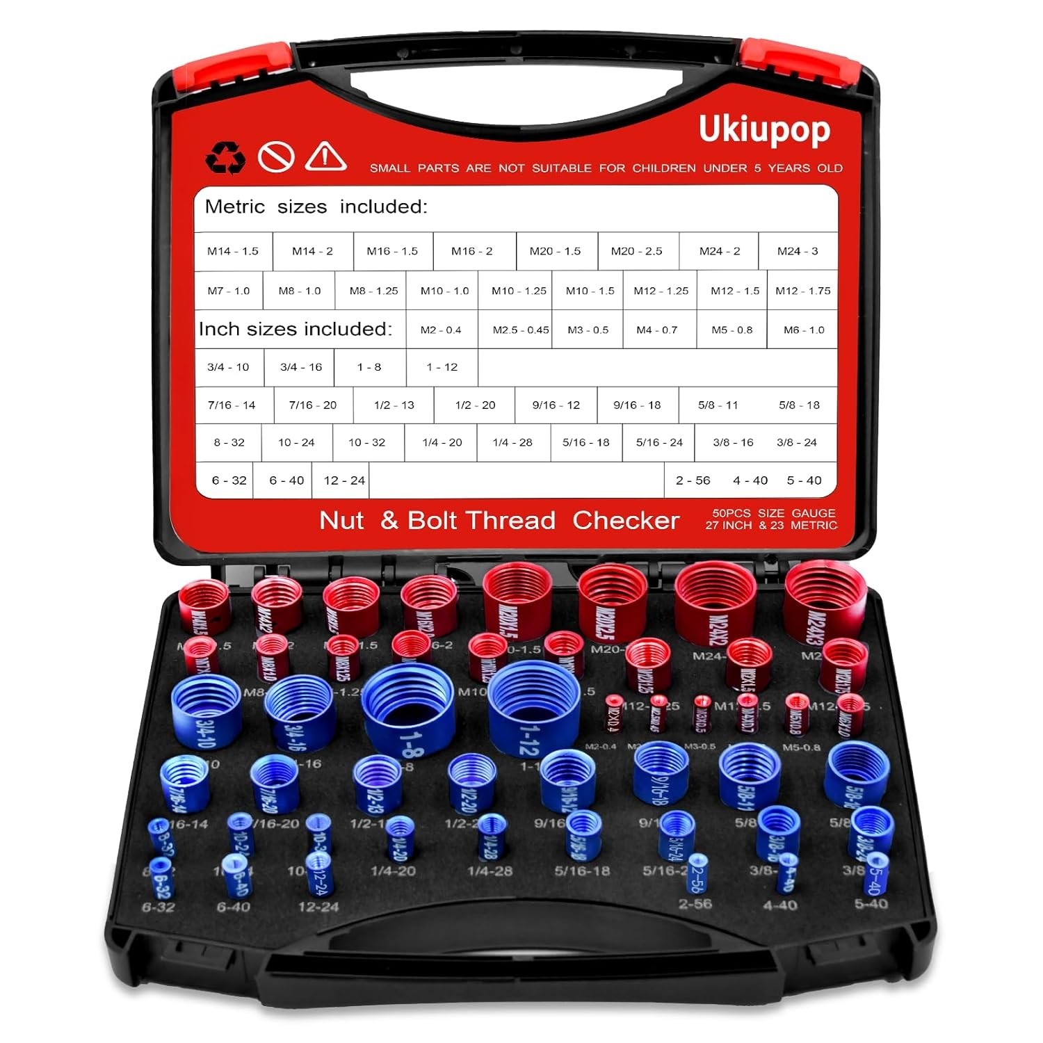 50Pcs Nut and Bolt Thread Checker 23 Metric + 27SAE Inch Thread Gauge Set, Deta