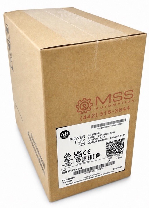 Allen Bradley 25B-D1P4N114 PowerFlex 525 Drive 0.5HP 323-528V 1.4A 0.4kW