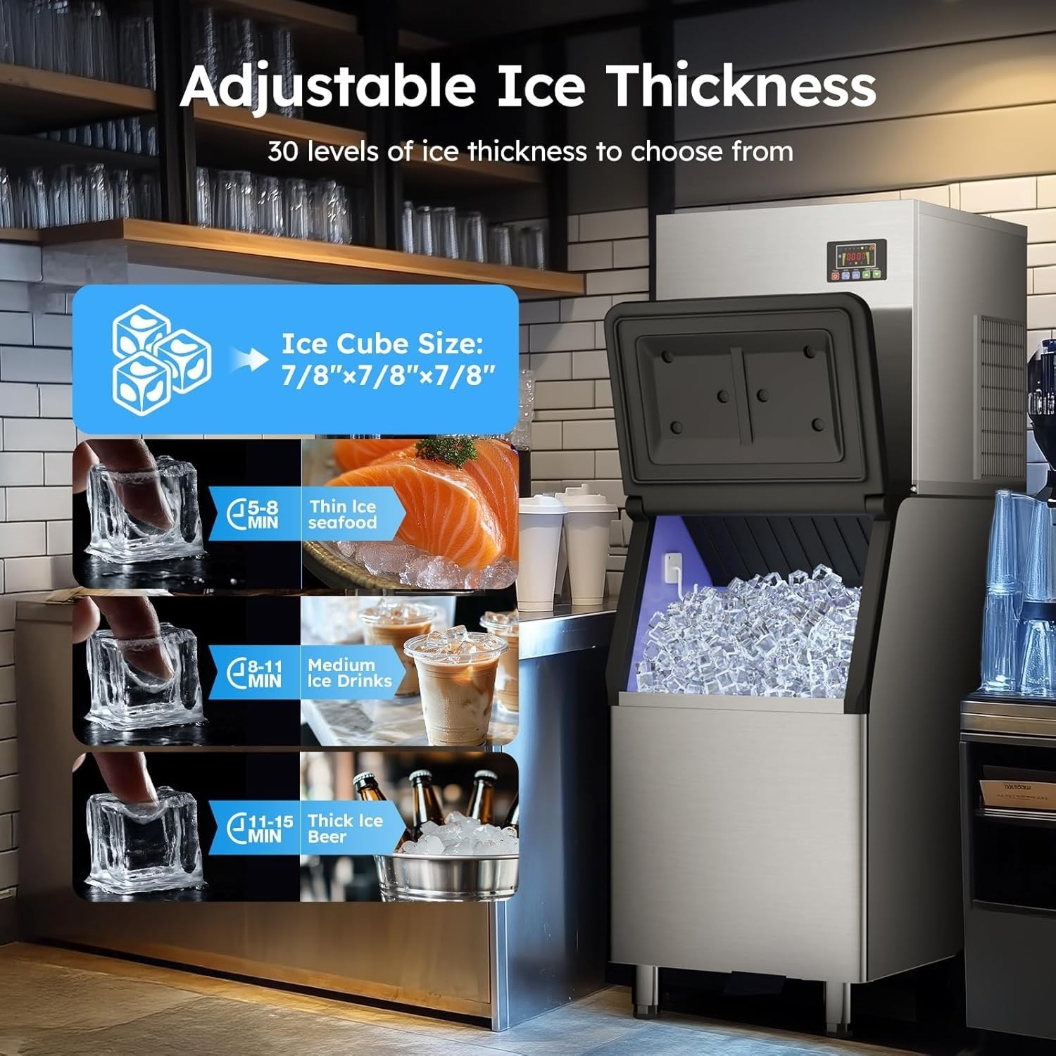 760lbs/24H Commercial Ice Maker Machine Good Compressor with 650lbs Storage Bin