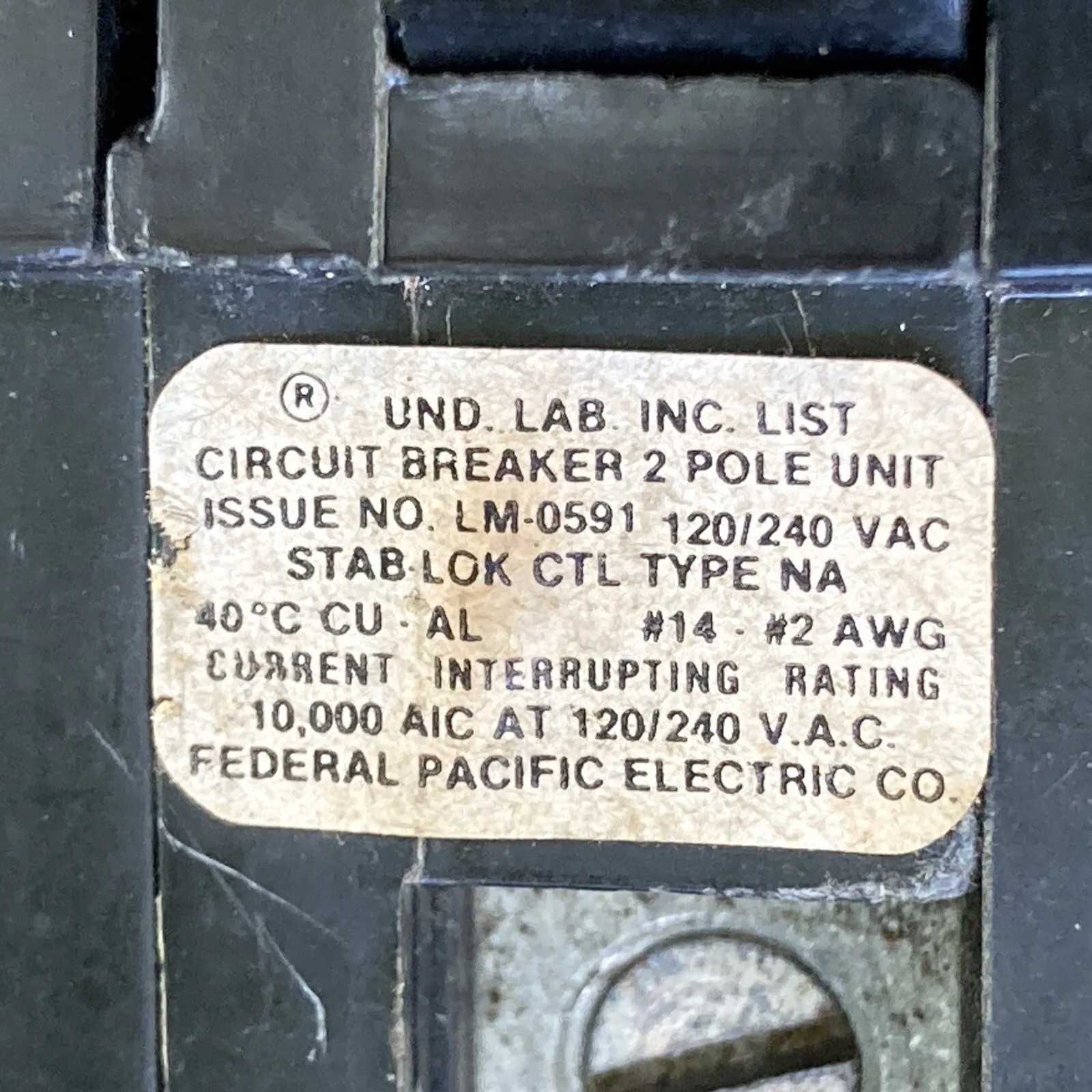 FPE NA270 – Federal Pacific. 240V Stab-Lok Circuit Breaker 70 AMP 2 POLE NICE!