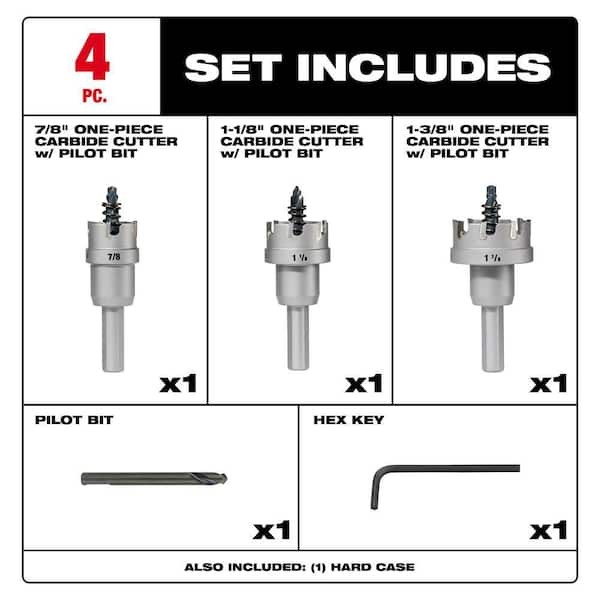 MILWAUKEE 49-22-8610 Carbide Hole Cutter Kit 4PCS (7/8”, 1-1/8”, 1-3/8”)