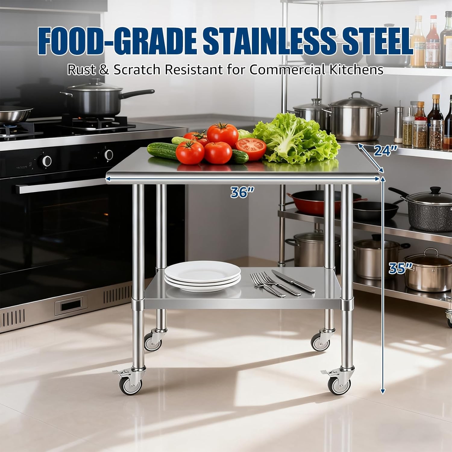24 x 36 in Kitchen prep Table, Stainless Steel Table, Stainless Steel Work Table