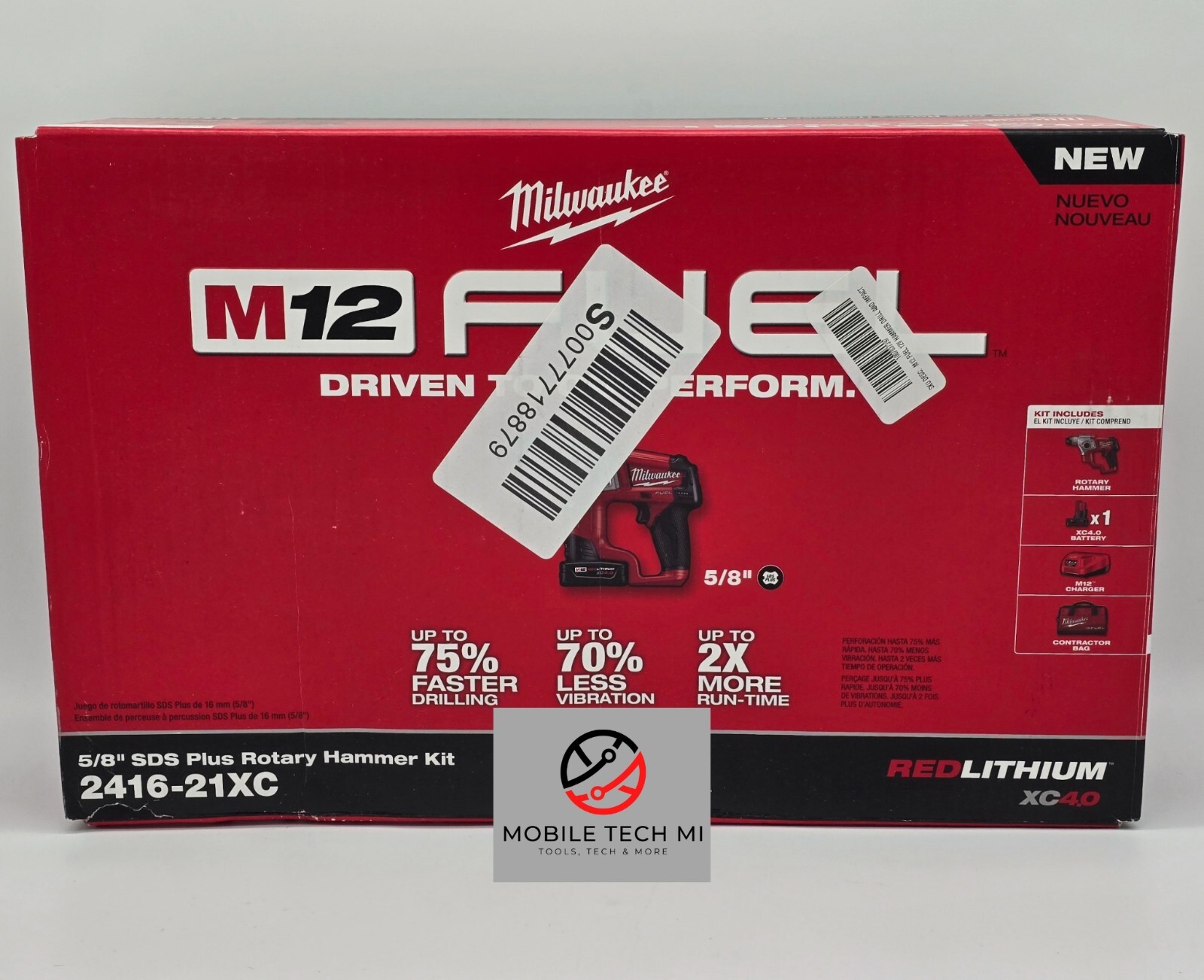 Milwaukee M12 FUEL 5/8″ SDS Plus Rotary Hammer Drill Kit + 4.0 Battery 2416-21XC