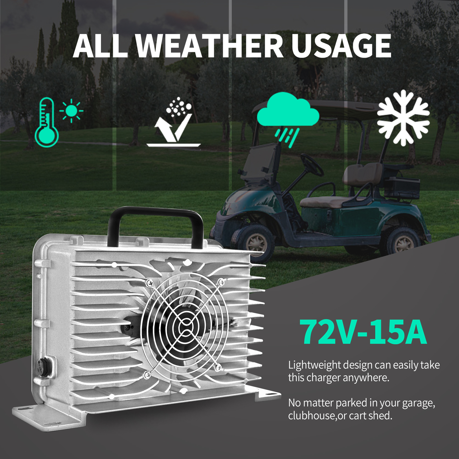 72V 15A Battery Charger For 72V EZGO Club Car Yamaha ICON Gem Golf Cart US