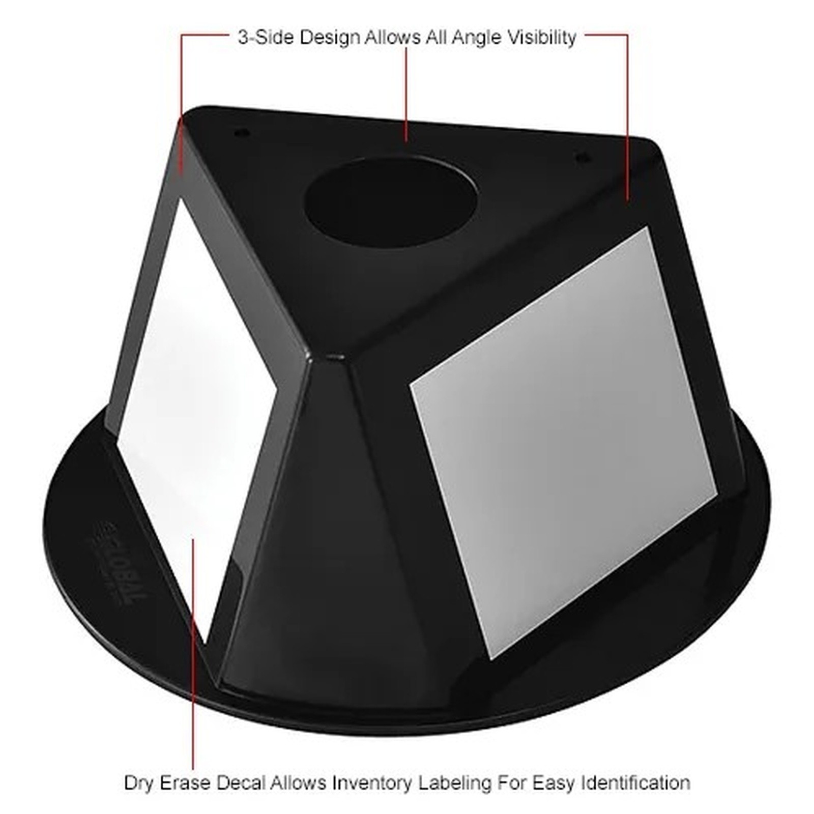 Global Industrial? Inventory Control Cone W/ Dry Erase Decals, Black