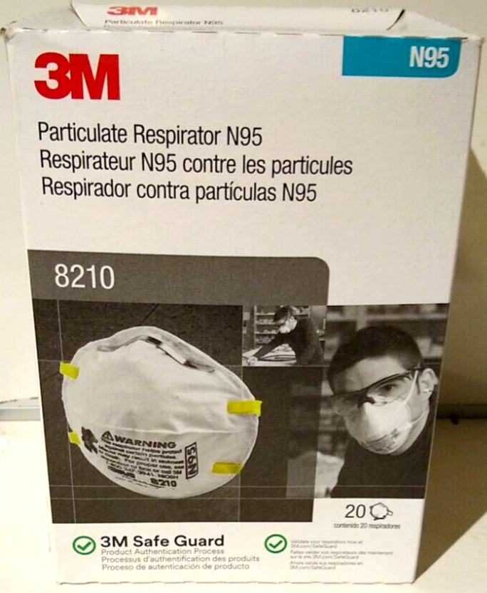 1 Box Of 20 3M 8210 N95 Protective Particulate Respirator Dust Mask Disposable