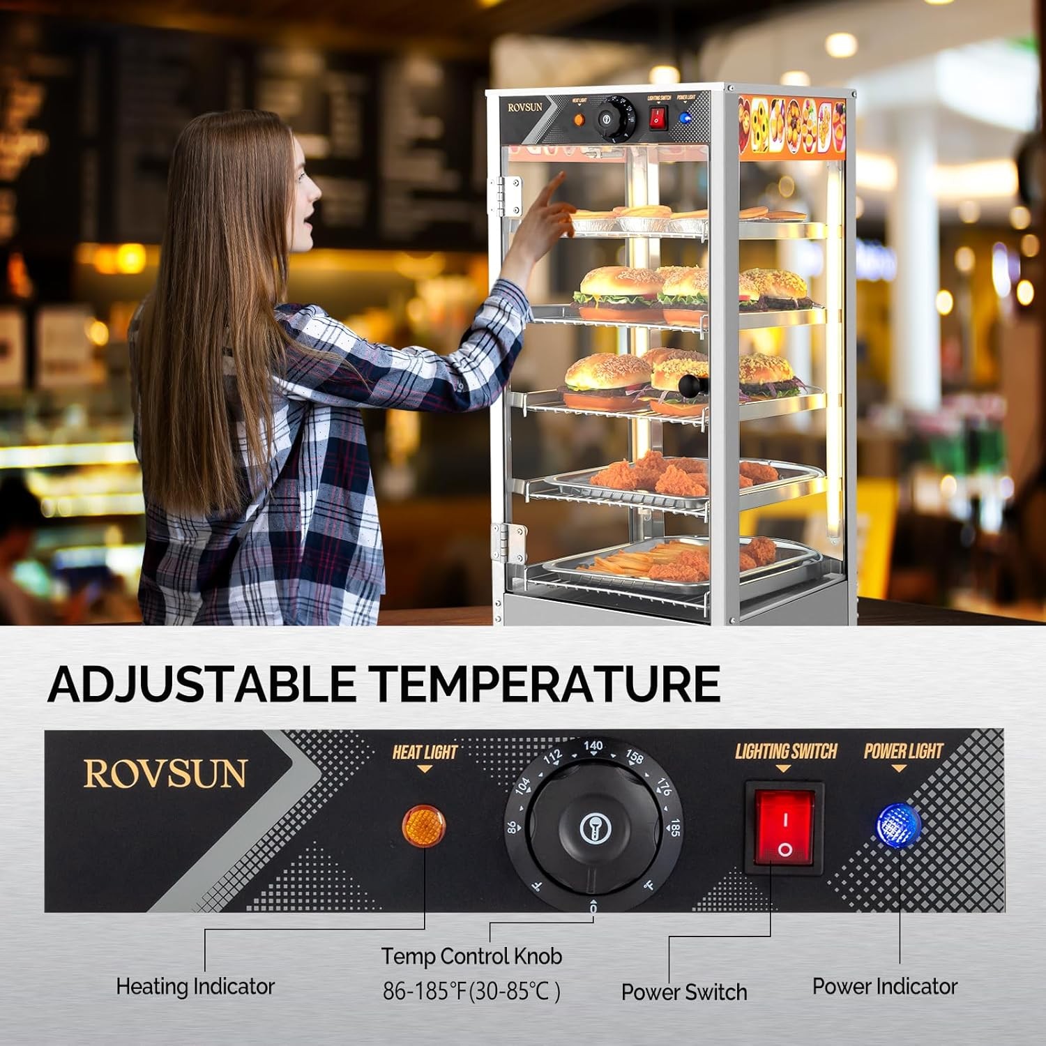 5 Tiers Commercial Food Warmer Display Electric Countertop Pretzel Pizza Warmer