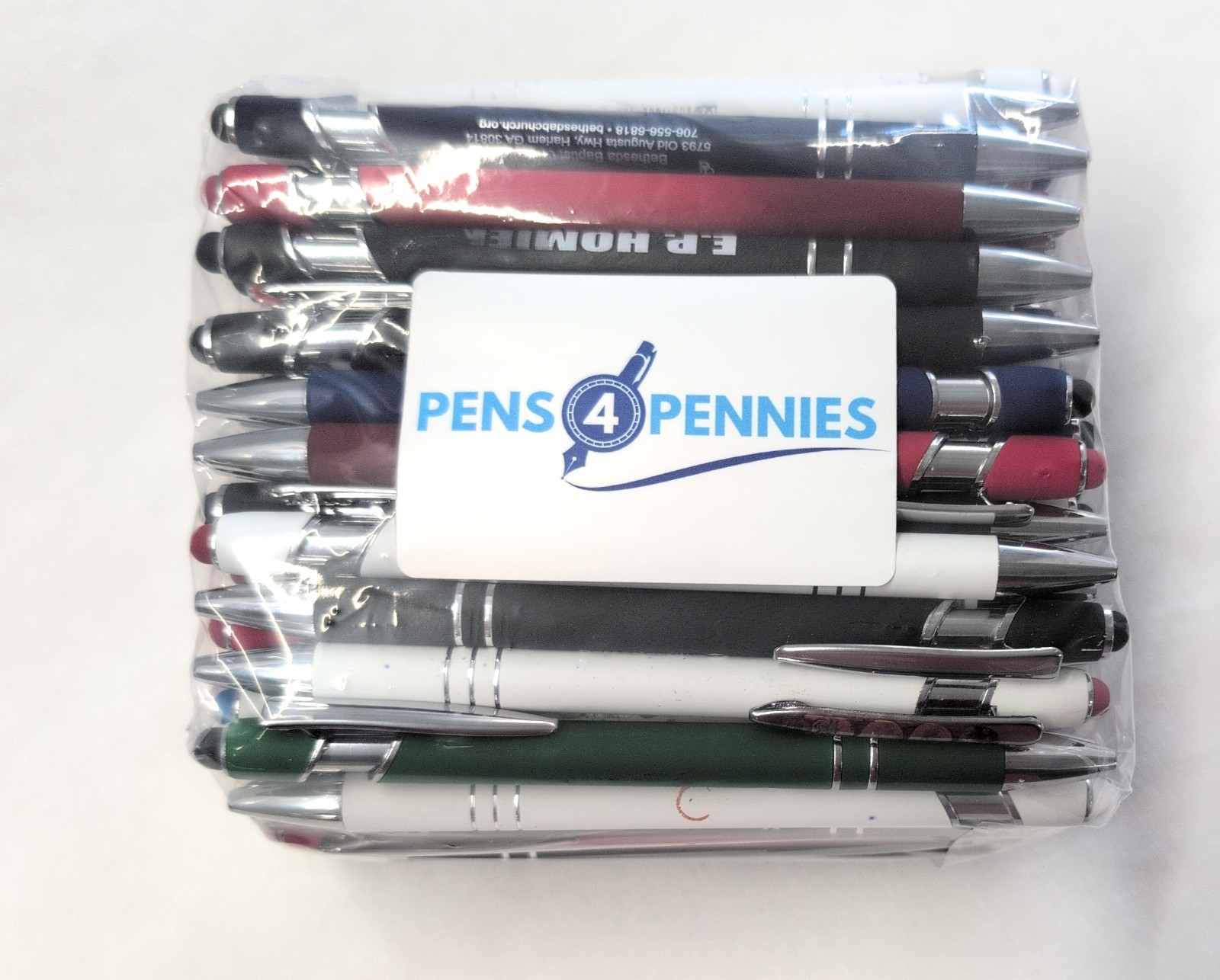 100 Misprint METAL Pens – Soft Touch Stylus Click Pen Lot Mixed Colors & Inks